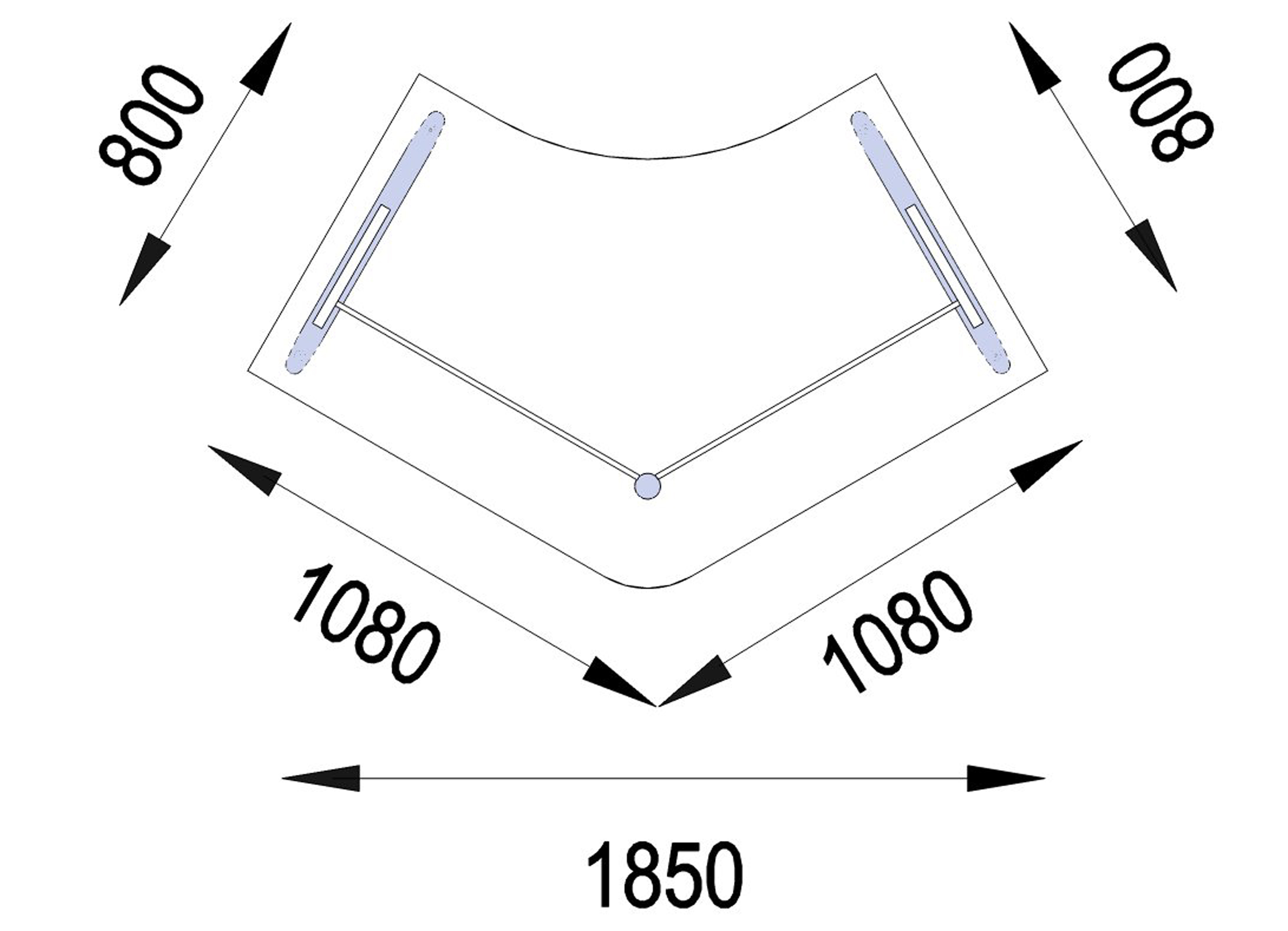 Bureau compact 120° symétrique Majesty - l. 185 x pr. 80 cm - piétement à dégagement latéral