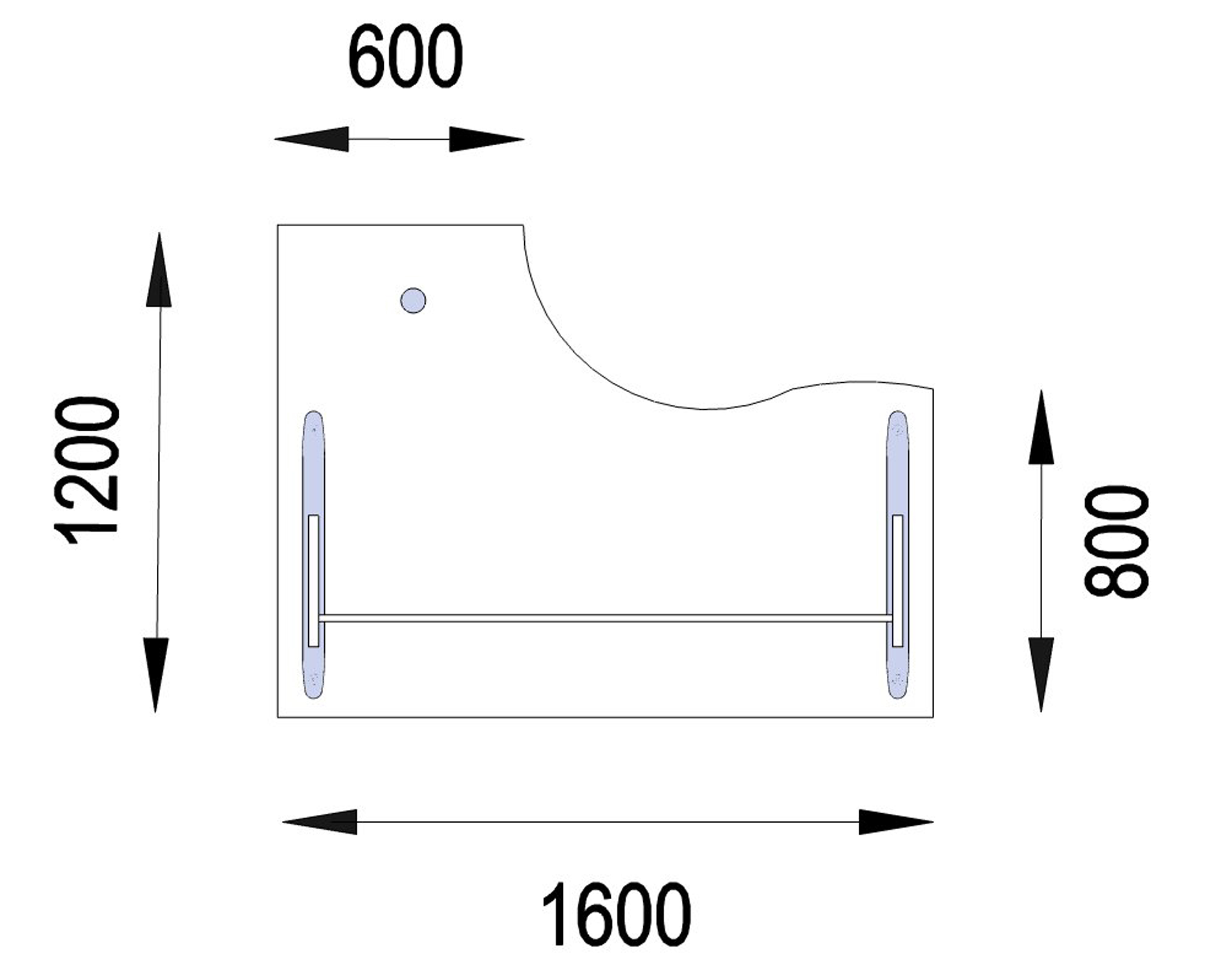 Bureau compact 90° asymétrique Majesty - l. 160 x l. 120 x pr. 80-60 cm - piétement à dégagement latéral