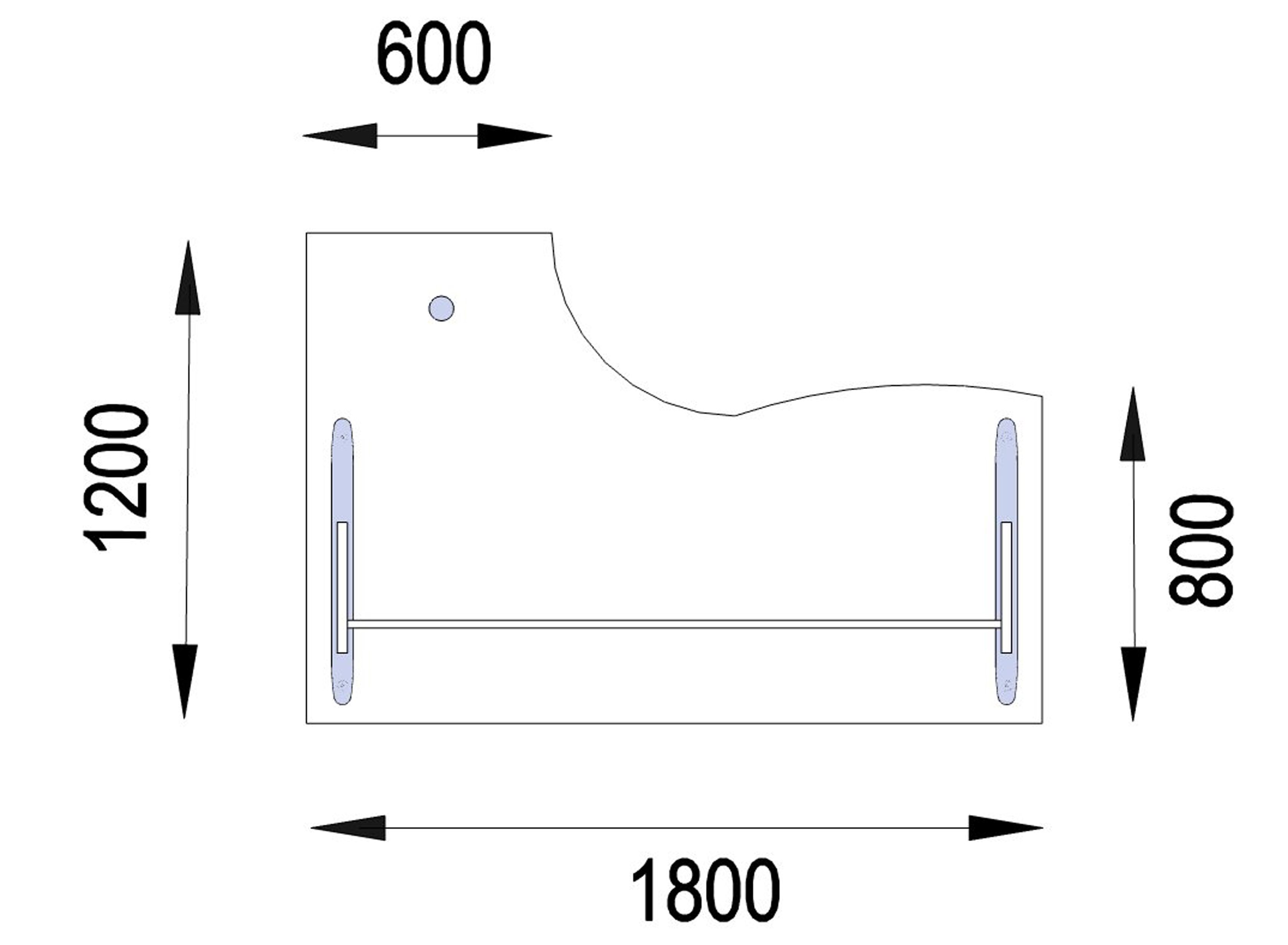 Bureau compact 90° asymétrique Majesty - l. 180 x l. 120 x pr. 80-60 cm - piétement à dégagement latéral
