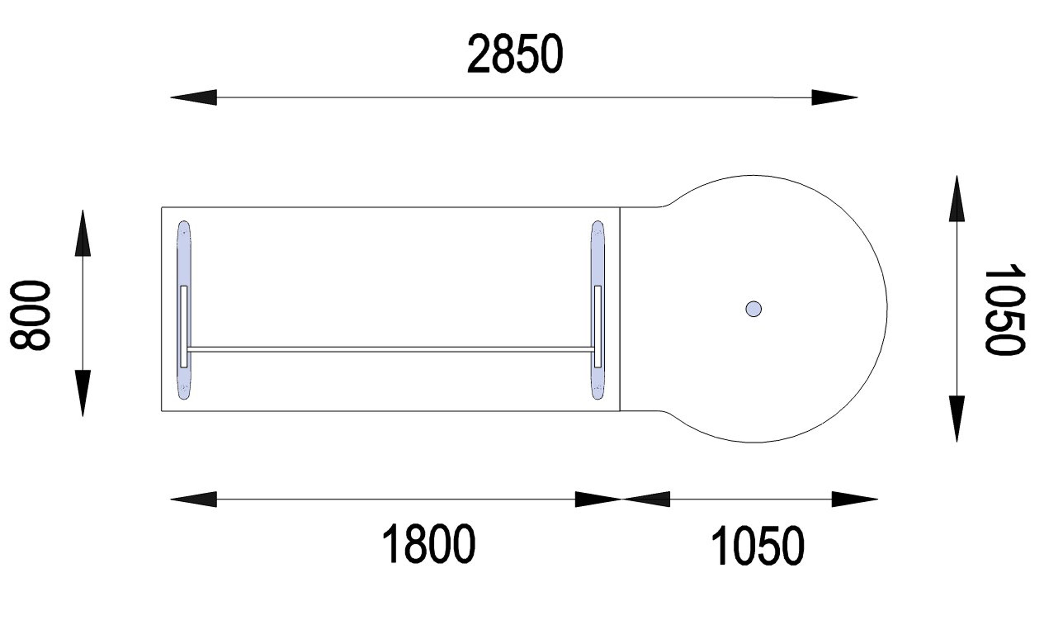 Bureau droit Majesty - l. 180 x pr. 80 cm - avec convivialité goutte d'eau - piétement dégagement latéral