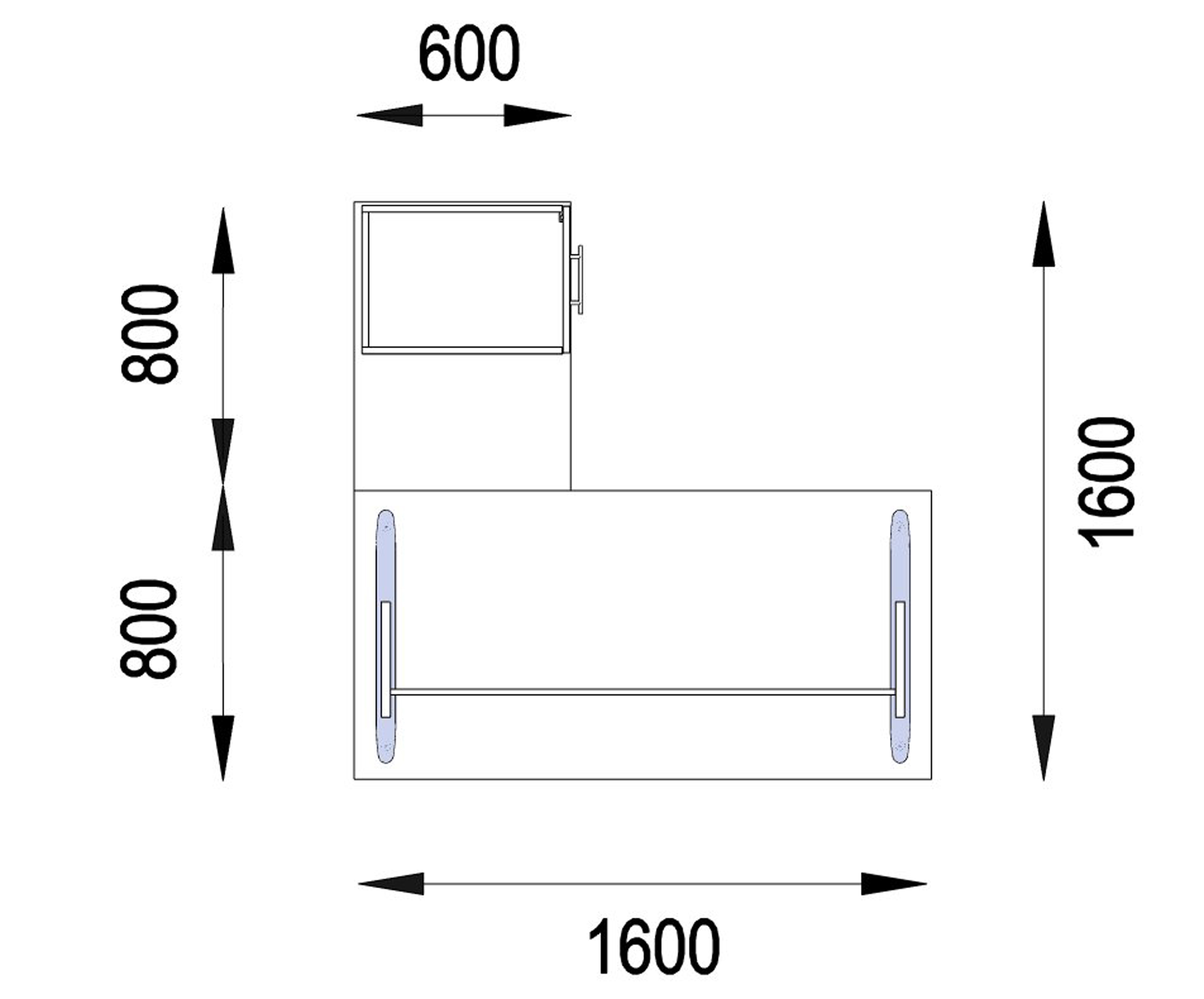 Bureau droit Majesty - l. 160 x pr. 80 cm + retour l. 80 x pr. 60 cm sur caisson - piétement dégagement latéral
