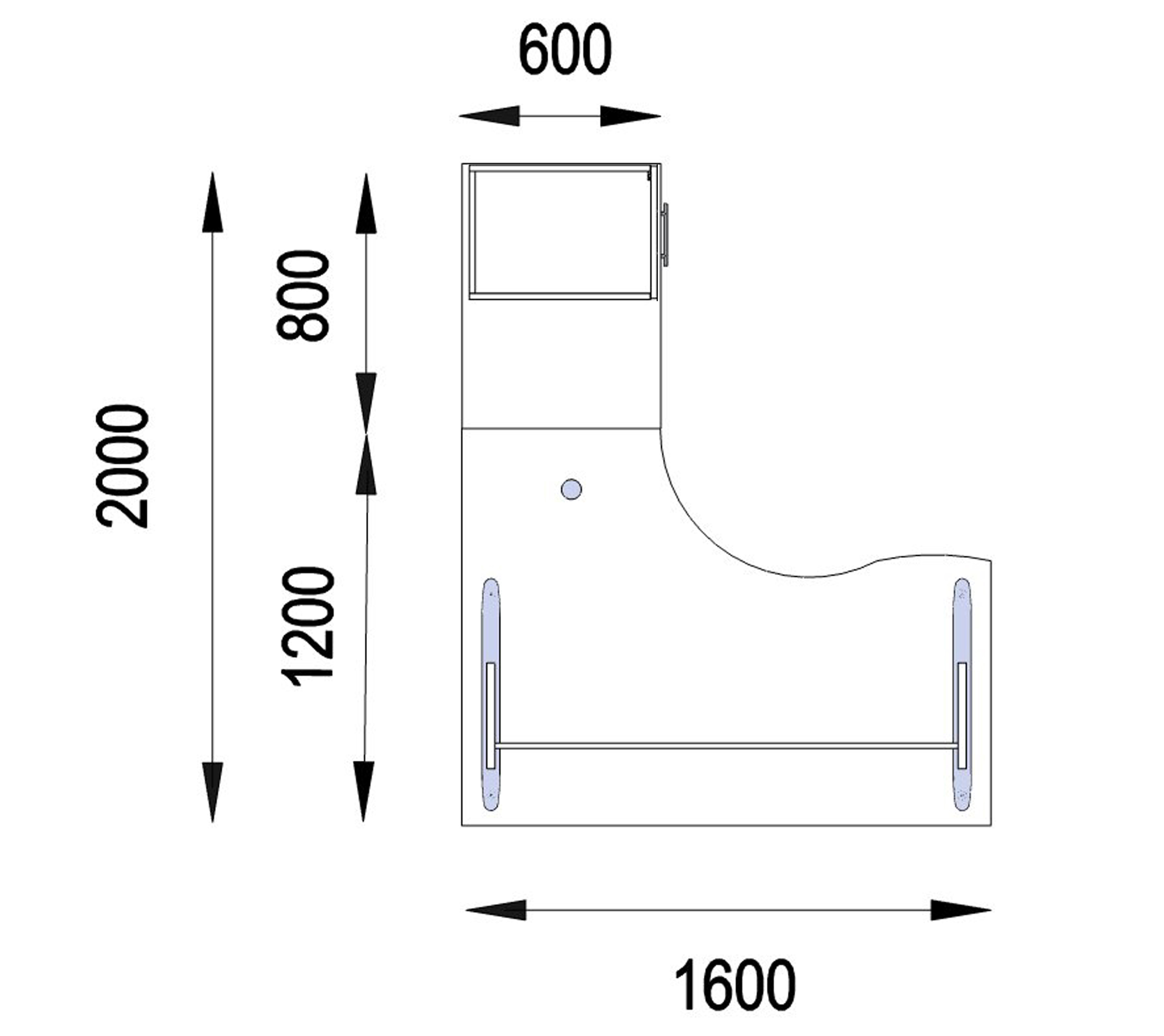 Bureau compact 90° asymétrique Majesty - l.160 x l.120 x pr. 80-60 cm + retour l. 80 x pr. 60 cm sur caisson - piétement