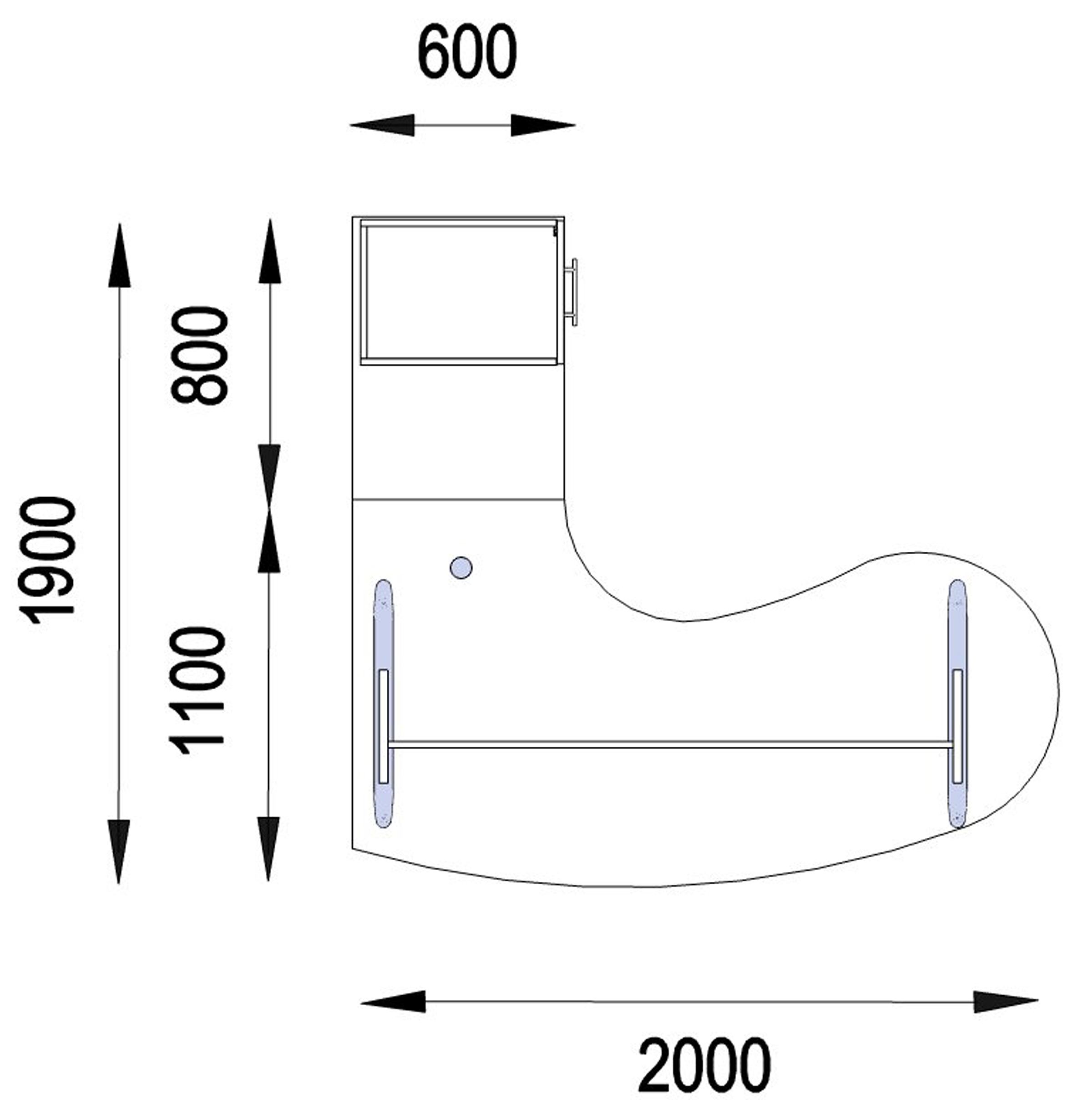 Bureau ergonomique compact 90° asymétrique Majesty - l. 200 x l. 110 x pr. 60 cm + retour caisson 3 tiroirs