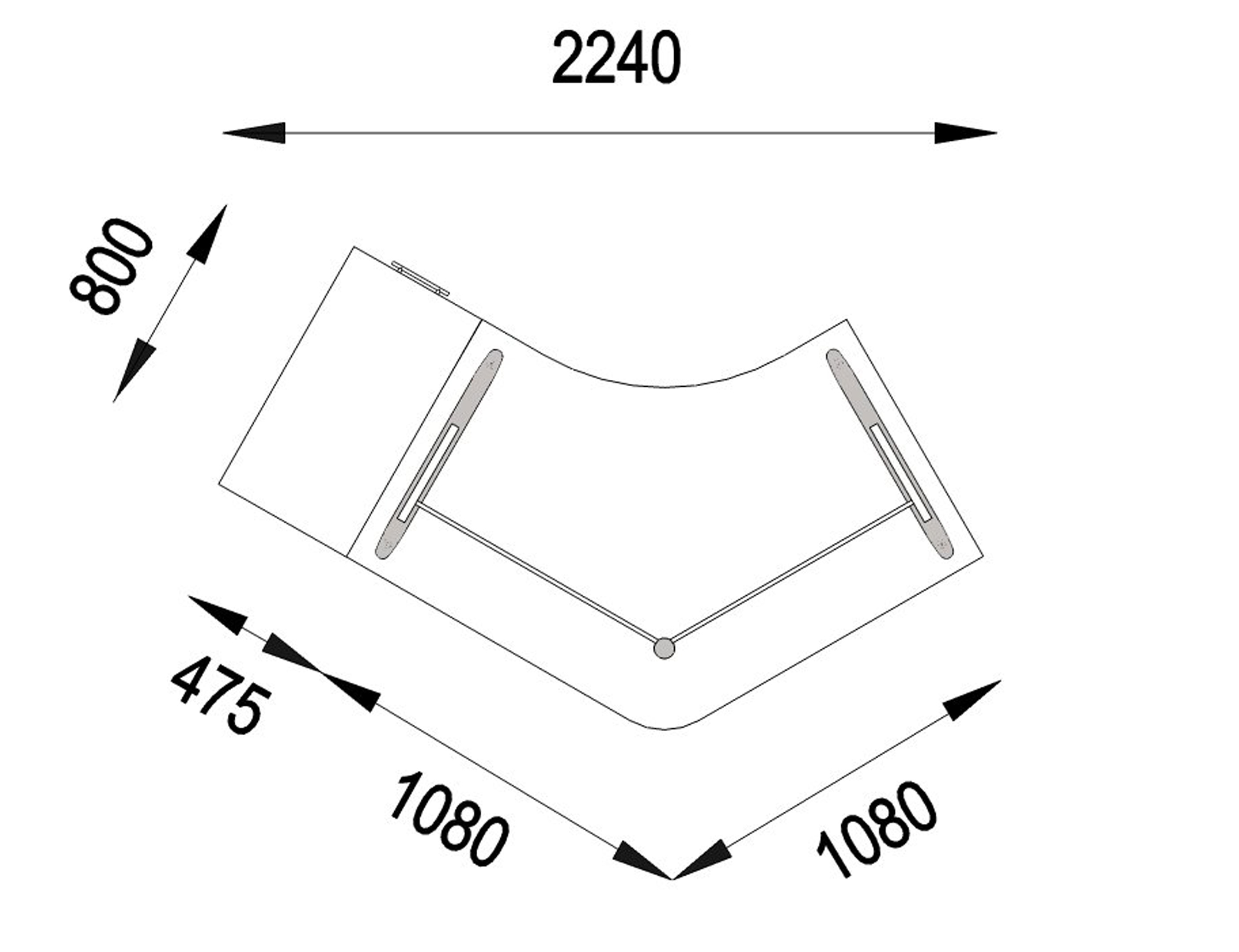 Bureau 120° symétrique Majesty - l. 108 x pr. 80 cm + caisson h. bureau - 4 tiroirs plats - pieds panneaux