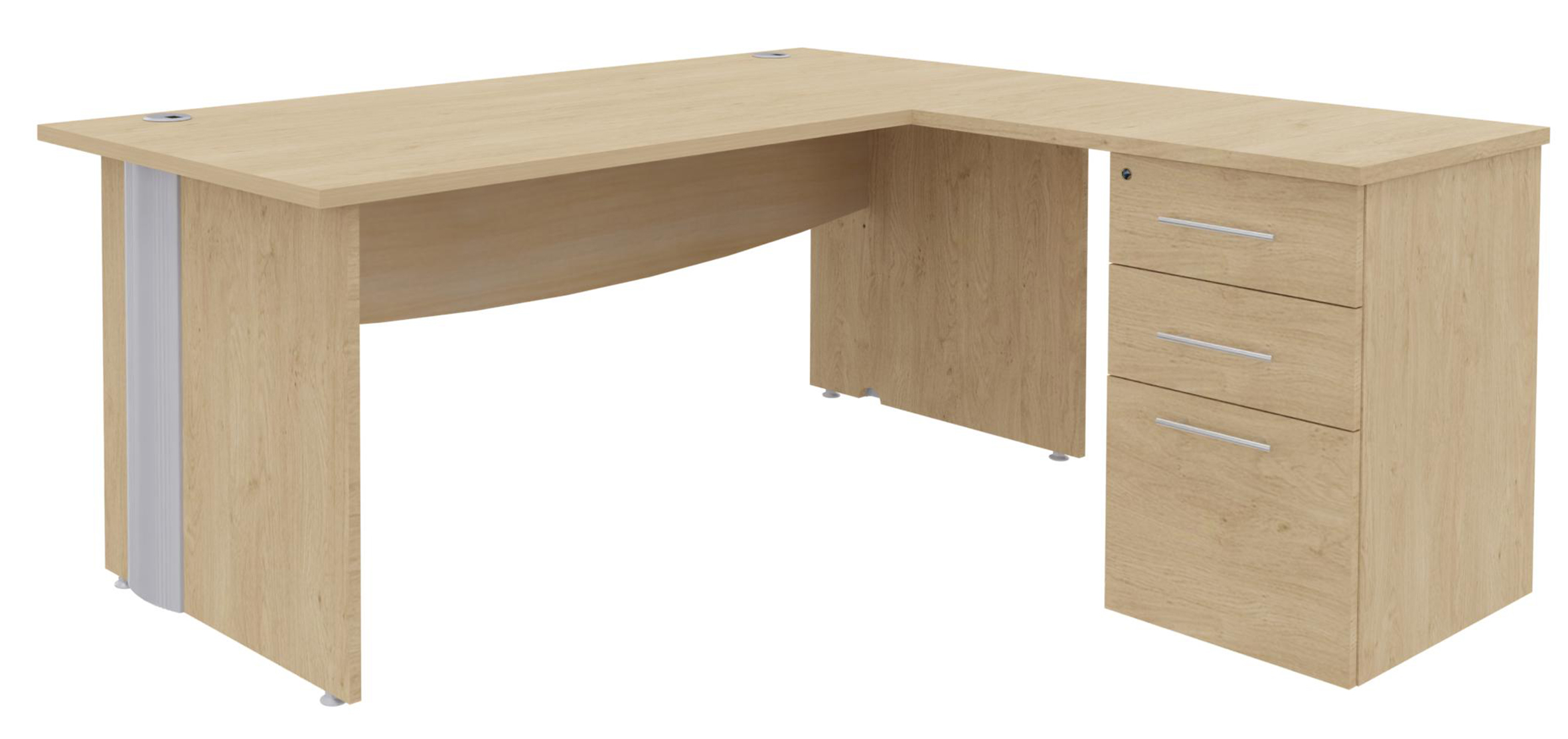Retour pour bureau Majesty - l. 80 x pr. 60 cm - sur caisson 2 tiroirs plats + 1 tiroir dossiers suspendus