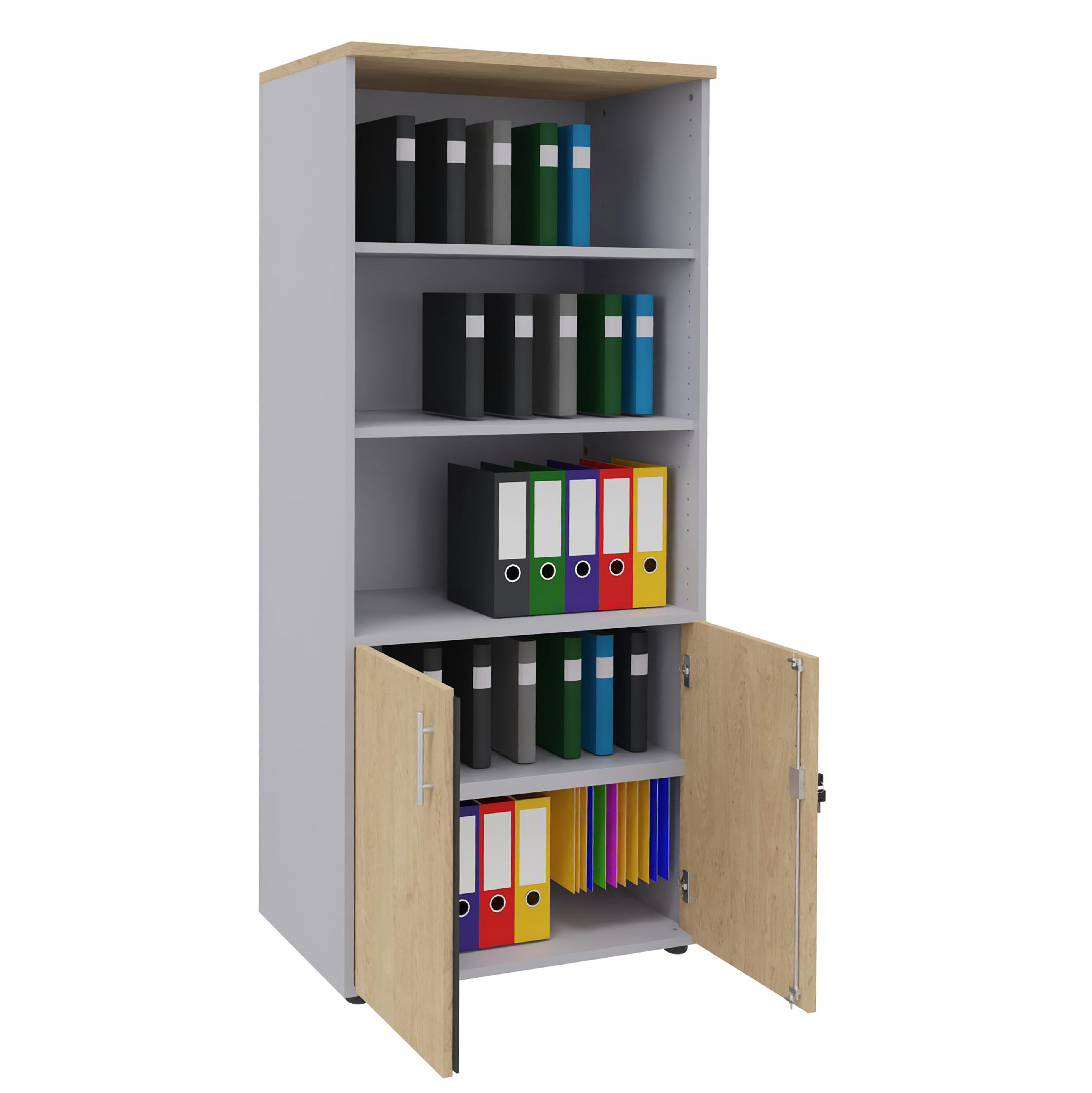 Bibliothèque mélaminé Majesty - h. 183 x l. 80 cm - 3 tablettes - portes battantes - haut ouvert