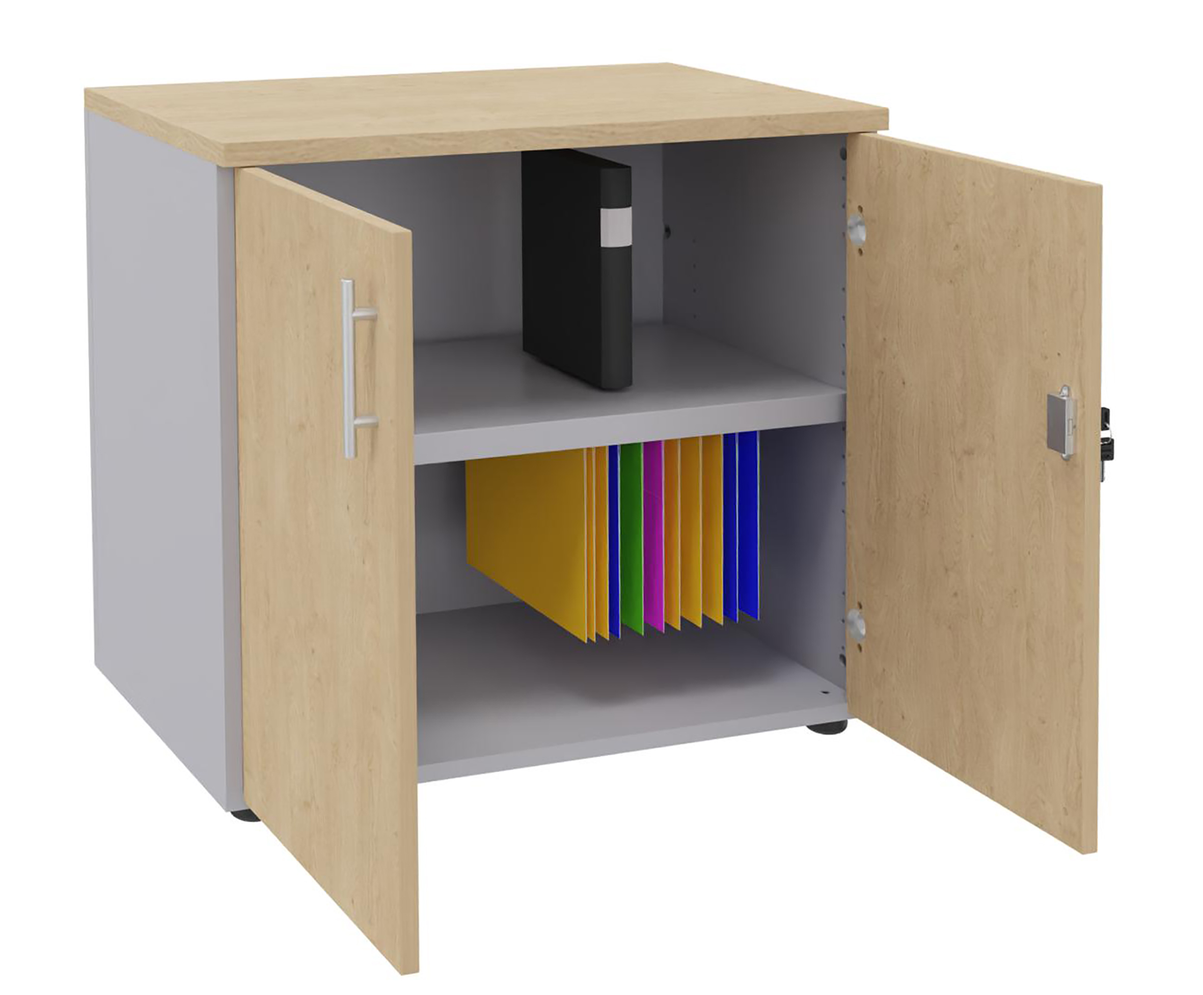 Armoire hauteur bureau mélaminé Majesty - l. 80 cm - 1 tablette métal - portes battantes