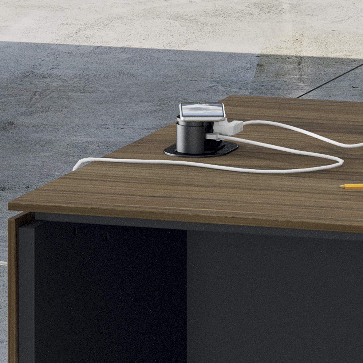 Bureau droit Kheops - l. 200 x pr. 100 cm - pieds panneaux - avec boitier prise et chargeur induction