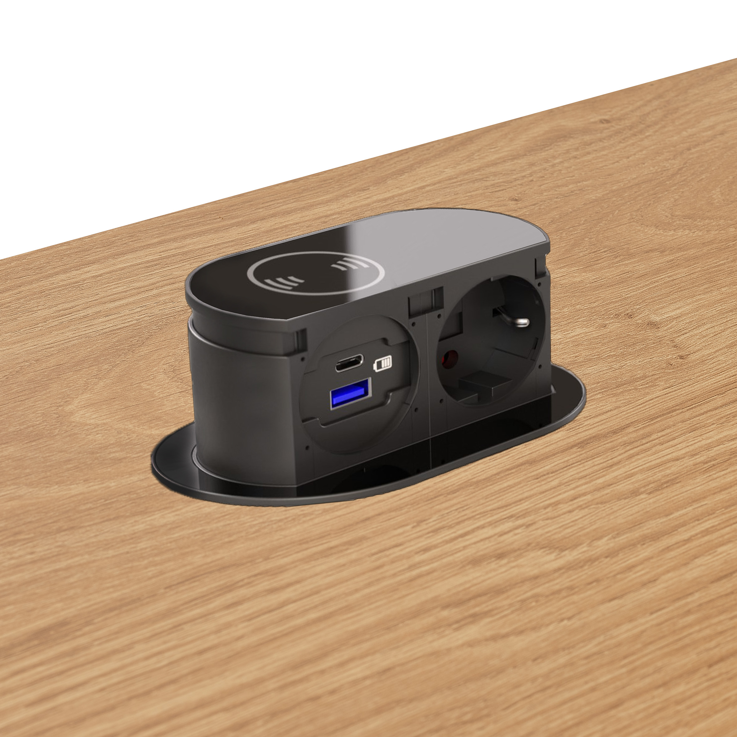 Bureau droit Kheops - l. 200 x pr. 100 cm - pieds panneaux - avec boitier prise et chargeur induction