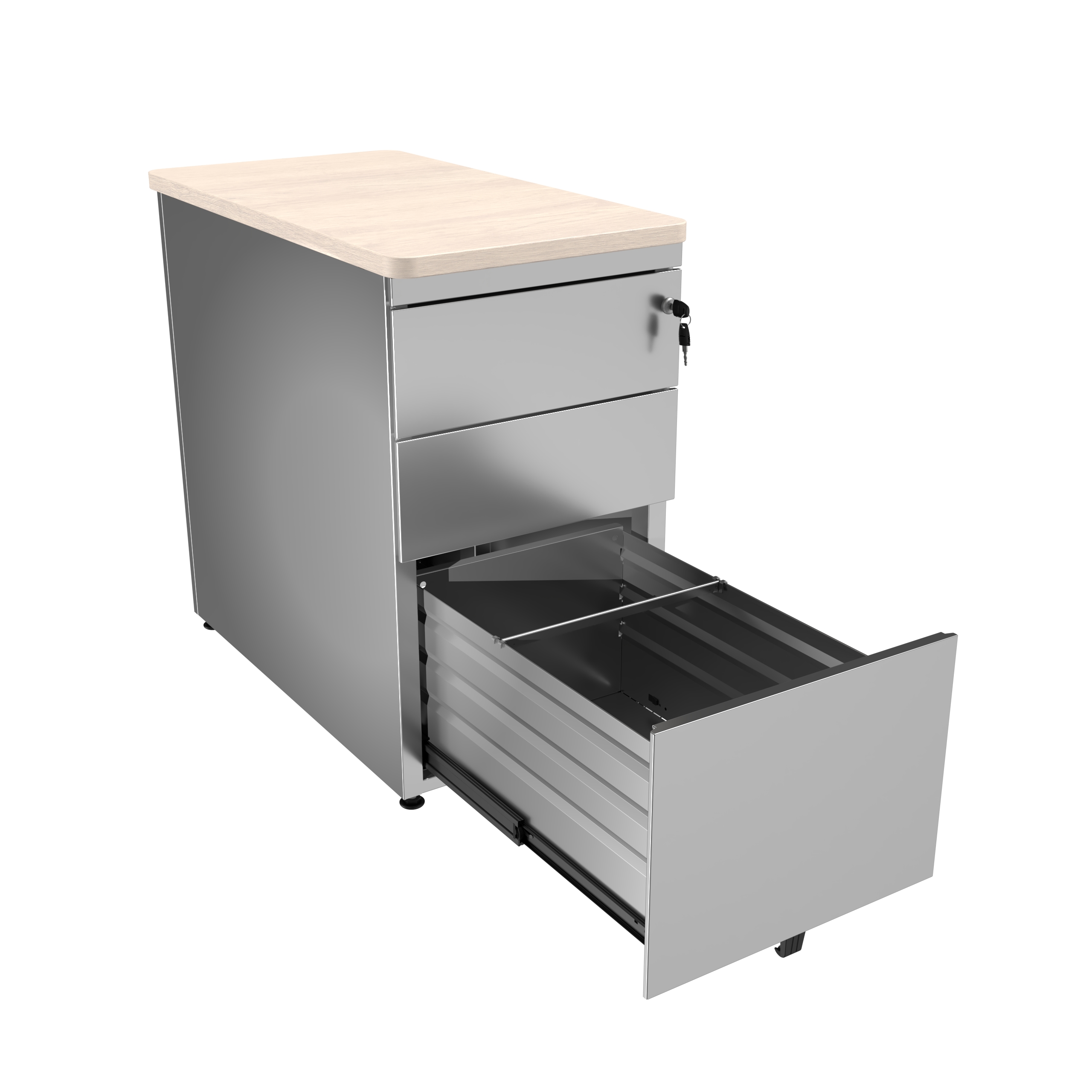 Caisson hauteur bureau métallique Corial - 2 tiroirs plats + 1 tiroir dossiers suspendus - pr. 80 cm