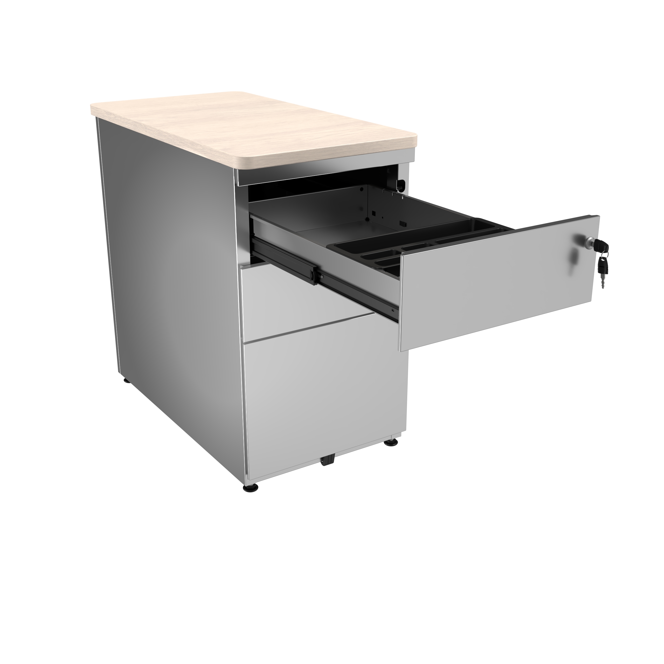 Caisson hauteur bureau métallique Corial - 2 tiroirs plats + 1 tiroir dossiers suspendus - pr. 80 cm