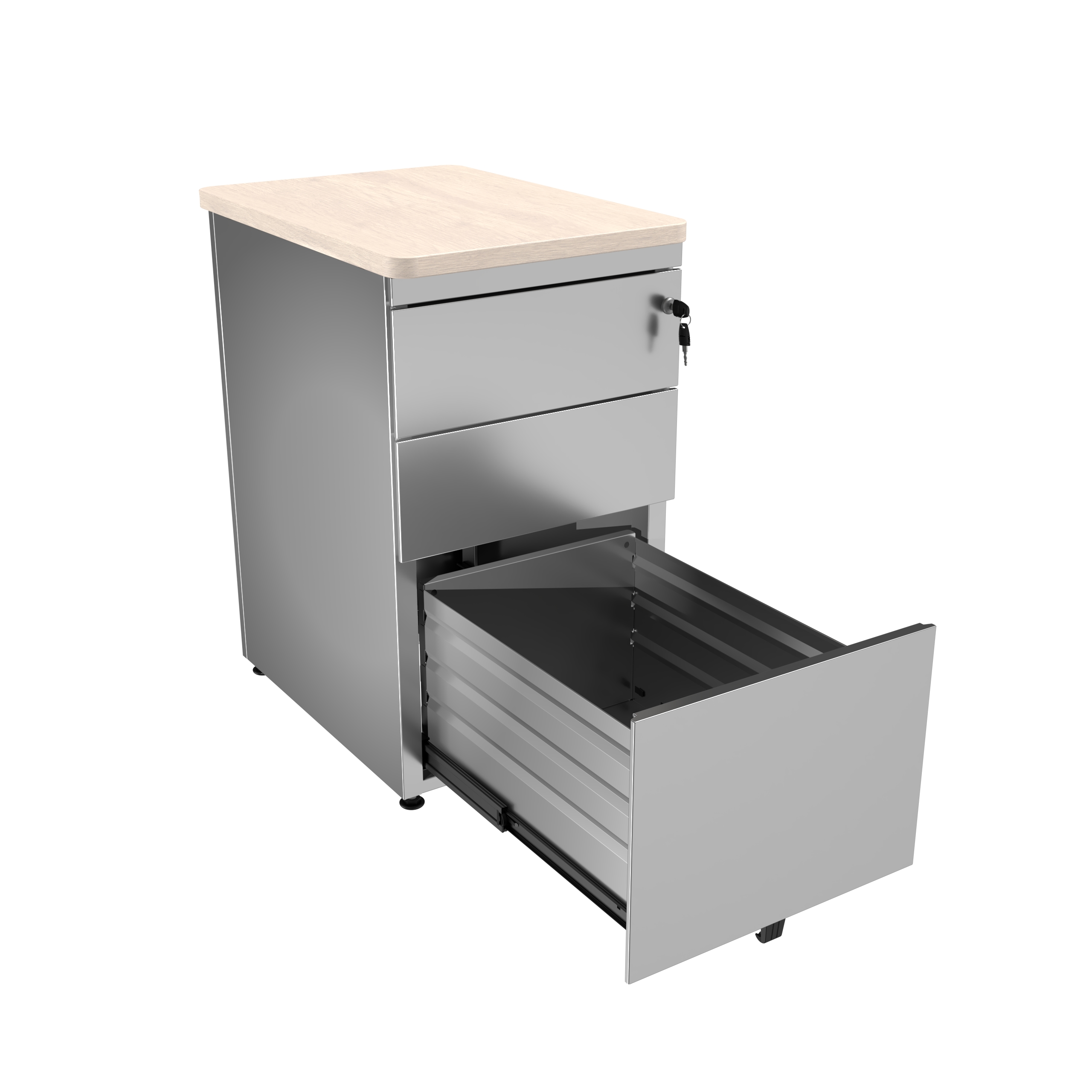 Caisson hauteur bureau métallique Corial - 2 tiroirs plats + 1 tiroir dossiers suspendus - pr. 60 cm