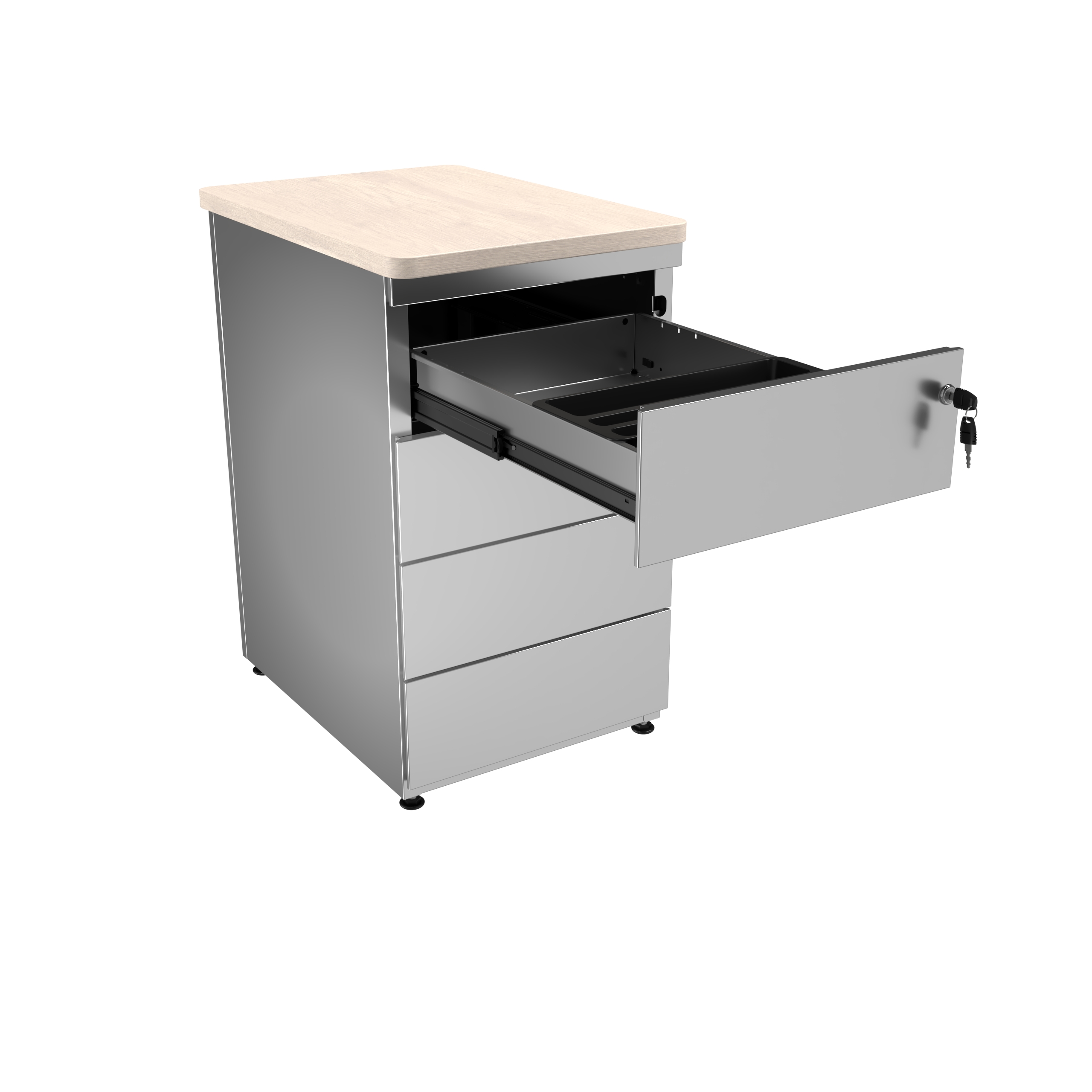 Caisson hauteur bureau Corial métallique - 4 tiroirs plats pr. 60 cm