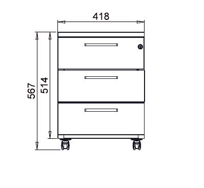 Caisson mobile métallique/mélaminé Corial - 3 tiroirs plats