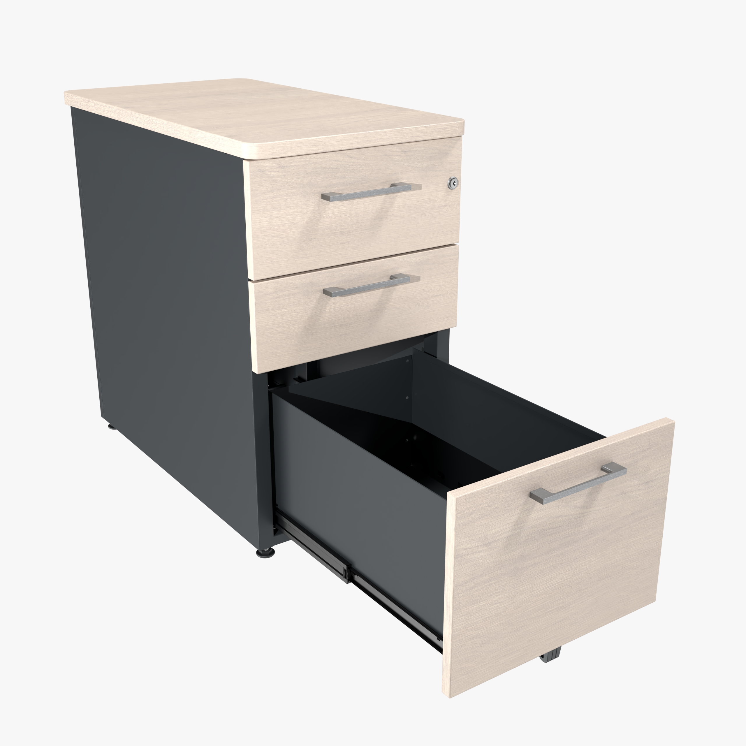 Caisson hauteur bureau métallique/mélaminé Corial - 2 tiroirs plats + 1 tiroir dossiers suspendus - pr. 80 cm