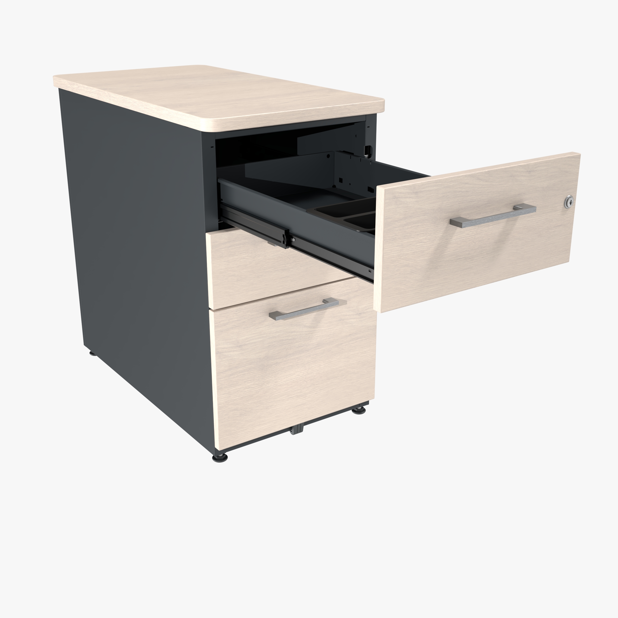 Caisson hauteur bureau métallique/mélaminé Corial - 2 tiroirs plats + 1 tiroir dossiers suspendus - pr. 80 cm