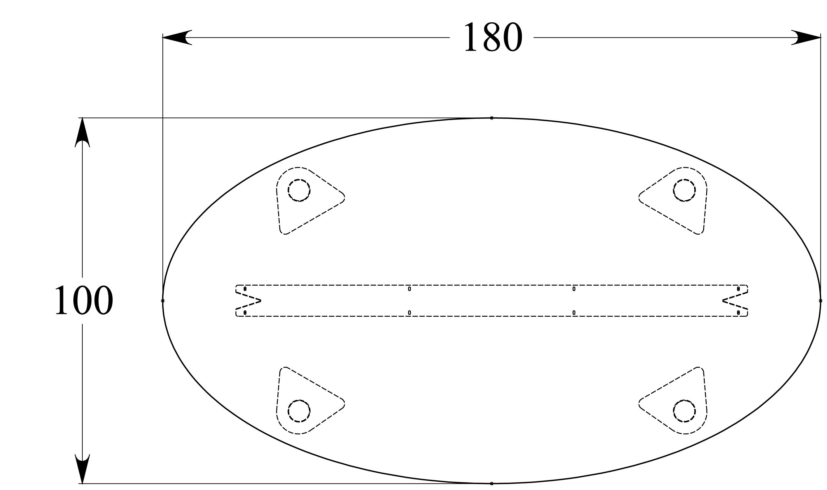Table de réunion élliptique 6 places Corial - 4 pieds - l. 180 x pr. 100 cm