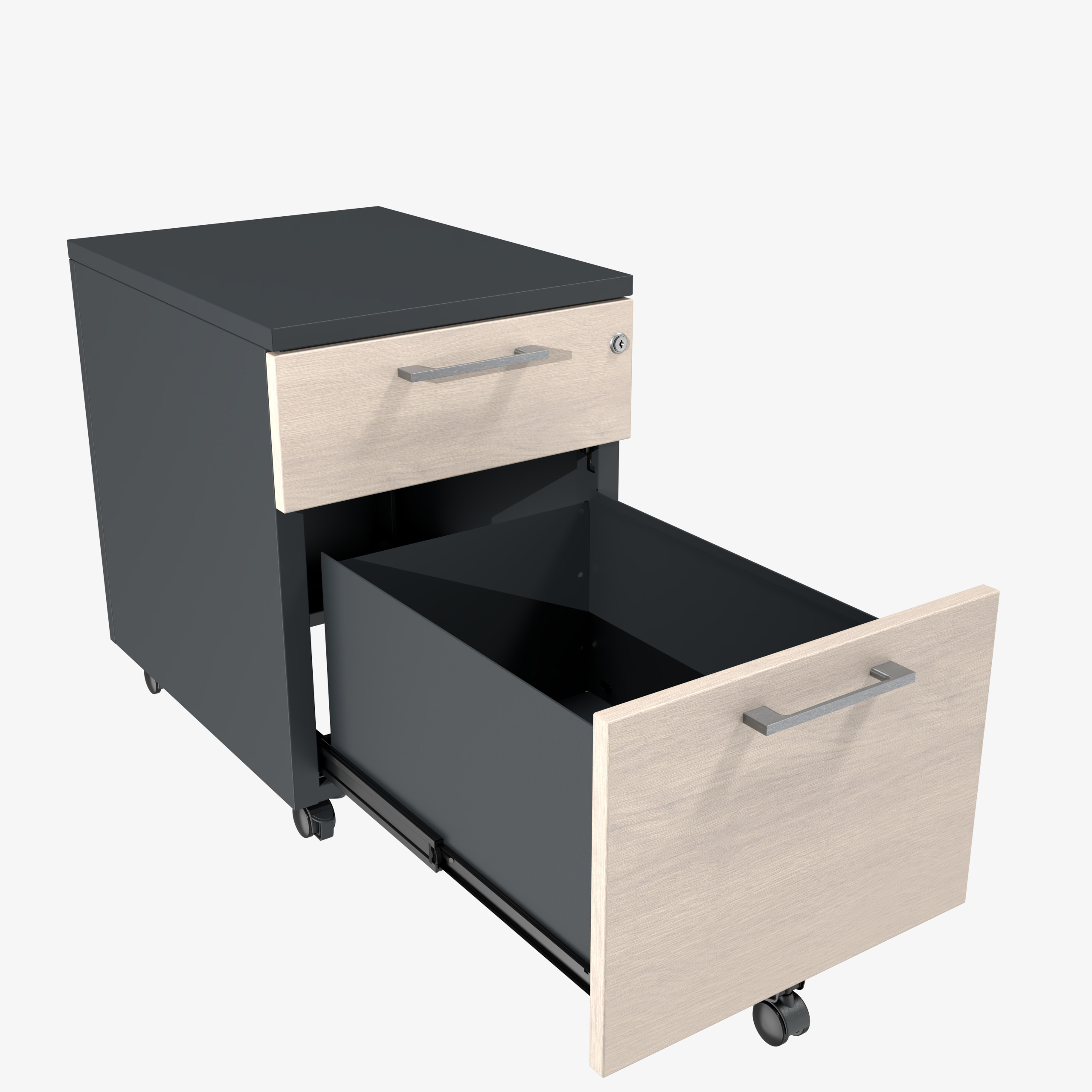 Caisson mobile métallique/mélaminé Corial - 1 tiroir plat + 1 tiroir dossiers suspendus - délai court