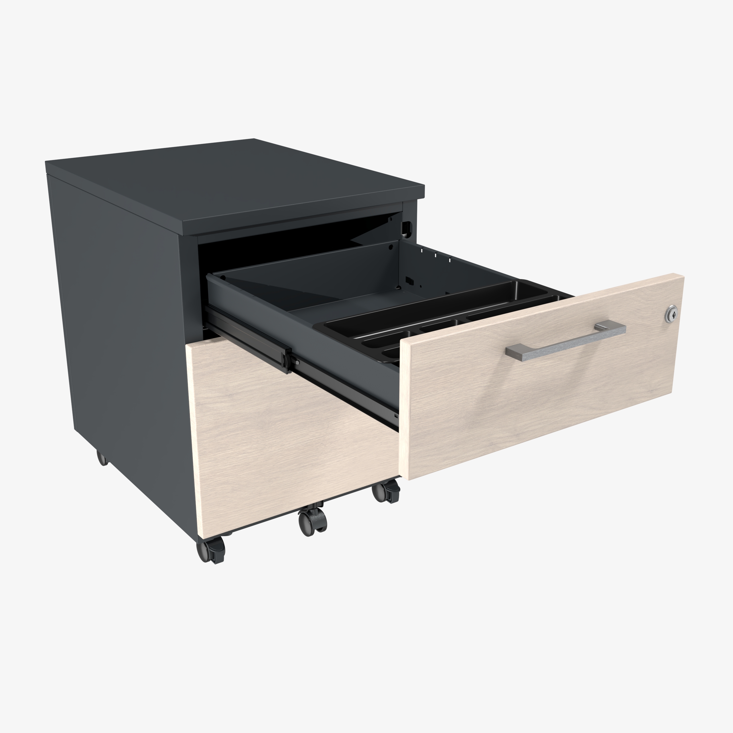 Caisson mobile métallique/mélaminé Corial - 1 tiroir plat + 1 tiroir dossiers suspendus - délai court