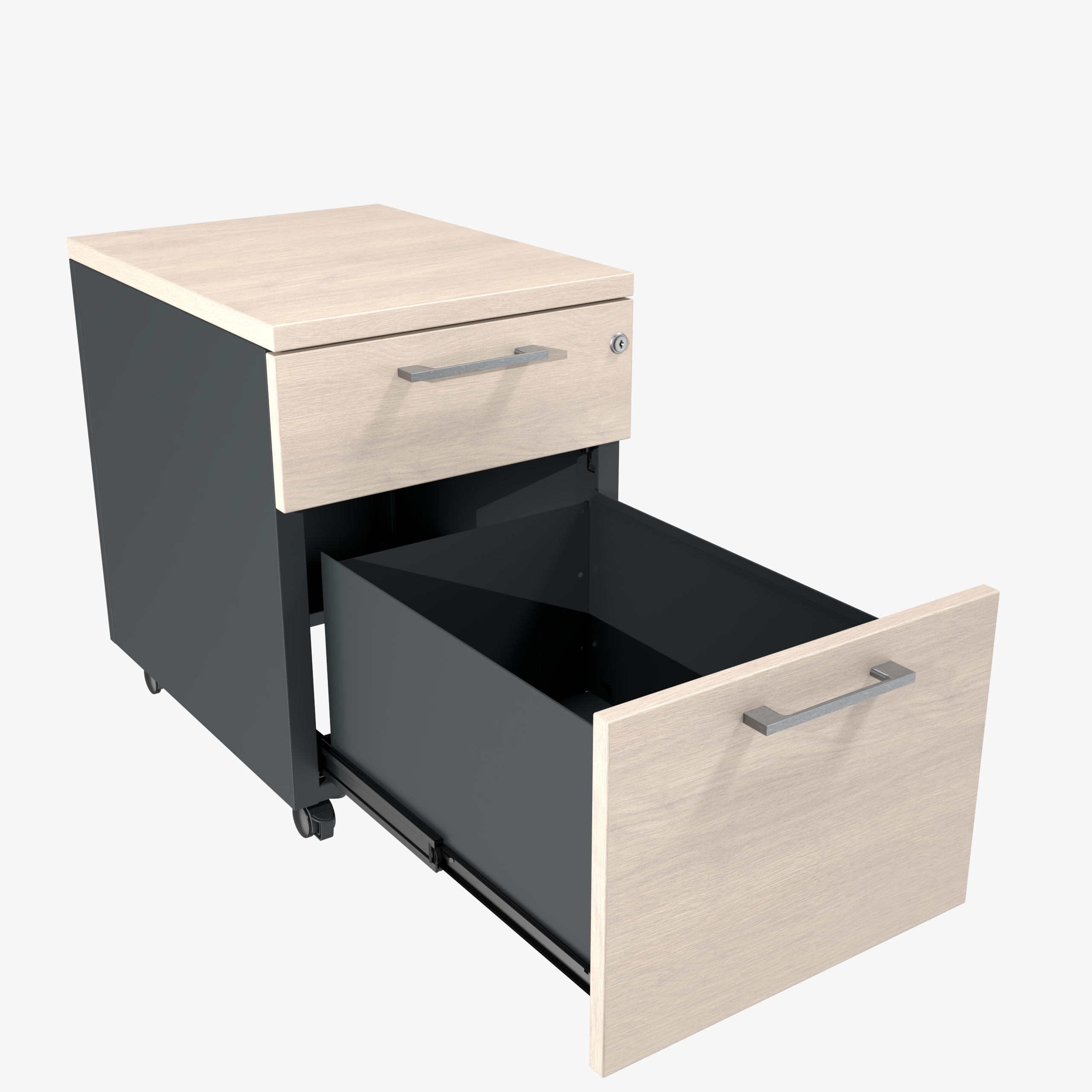 Caisson mobile métallique/mélaminé Corial - 1 tiroir plat + 1 tiroir dossiers suspendus - coiffe - délai court