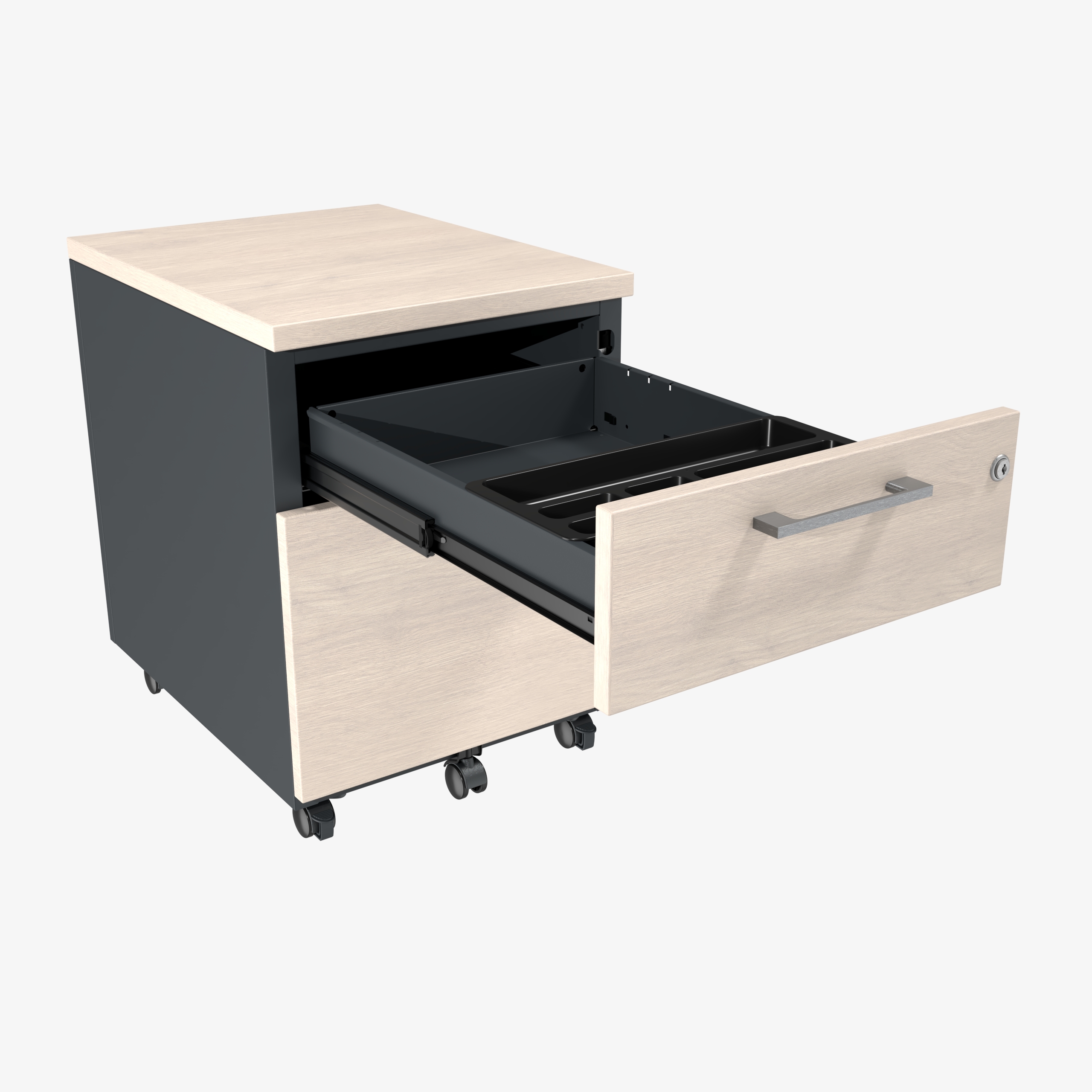 Caisson mobile métallique/mélaminé Corial - 1 tiroir plat + 1 tiroir dossiers suspendus - coiffe - délai court