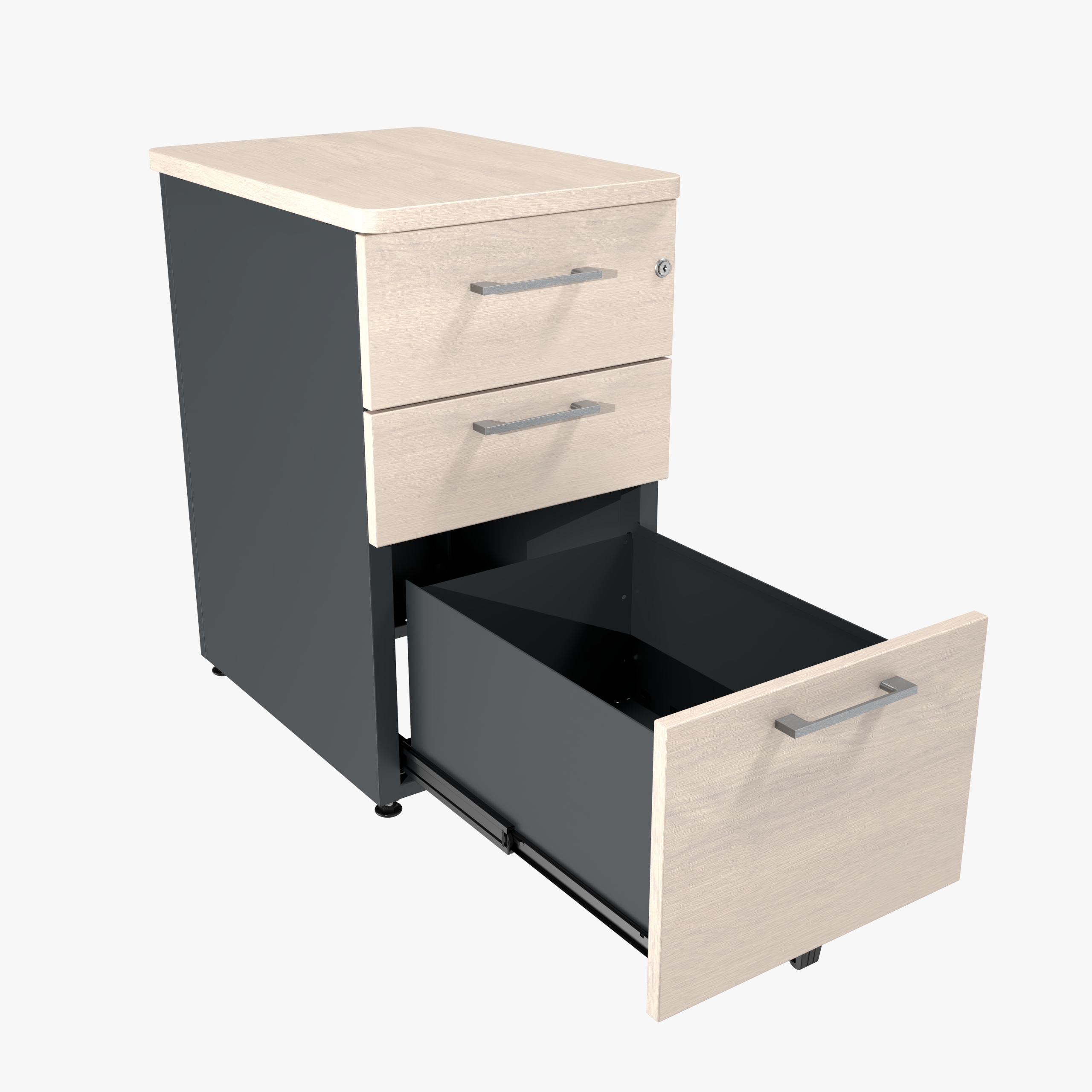 Caisson hauteur bureau métallique/mélaminé Corial-2 tiroirs plats + 1 tiroir dossiers suspendus - pr.60 cm - délai court