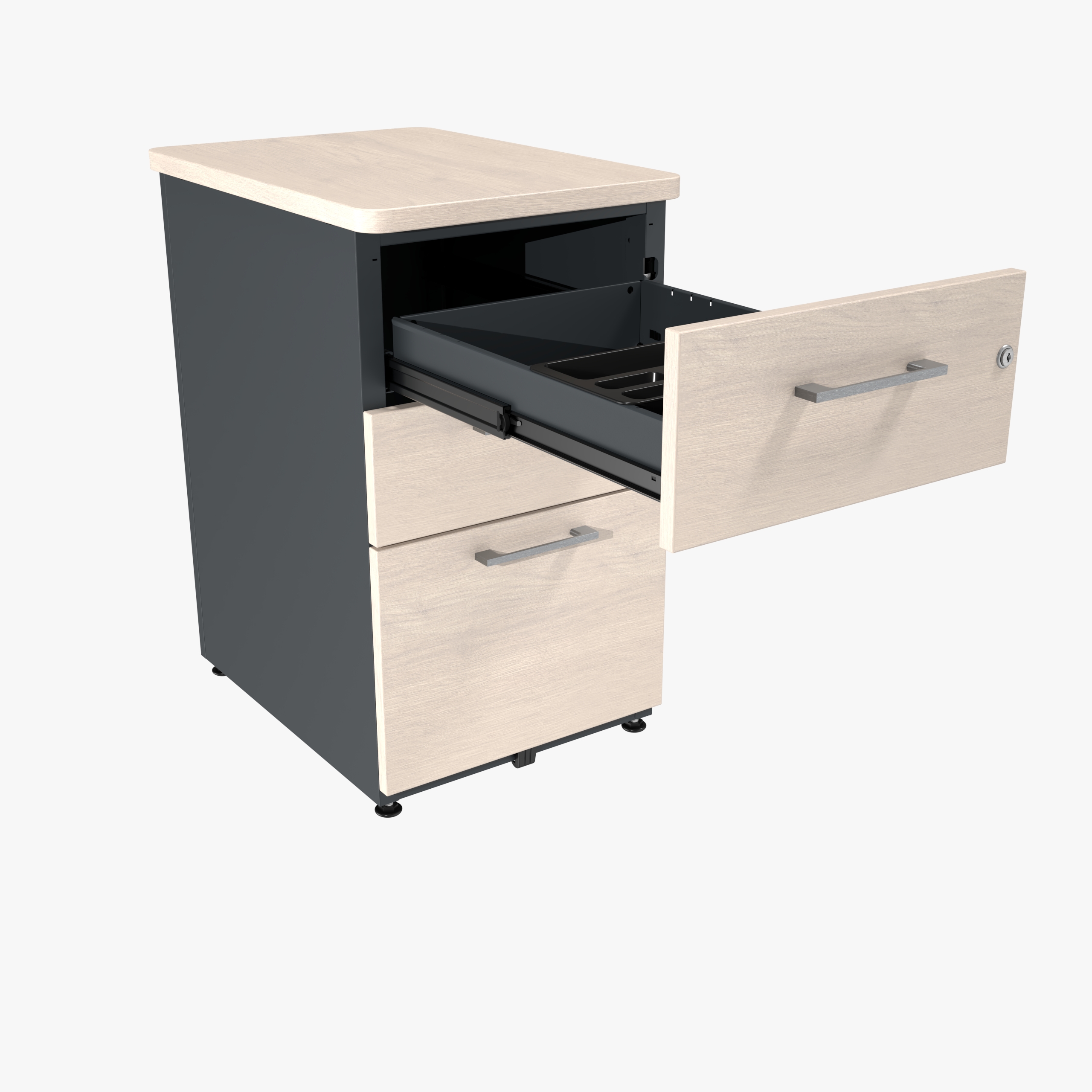 Caisson hauteur bureau métallique/mélaminé Corial-2 tiroirs plats + 1 tiroir dossiers suspendus - pr.60 cm - délai court