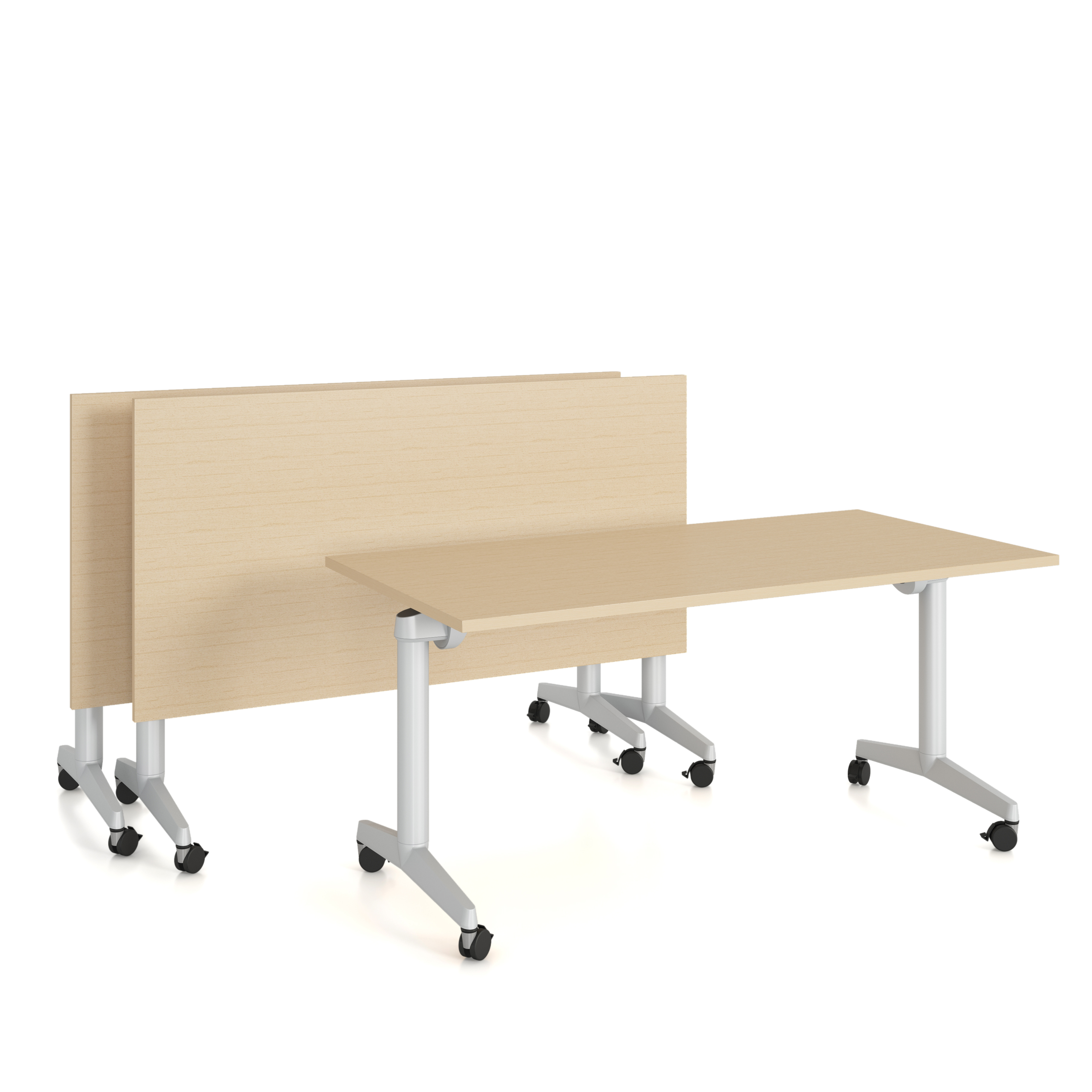 Table pliante Fliptop Twin - 130 x 65 cm - piétement mobile - plateau mélaminé rabattable