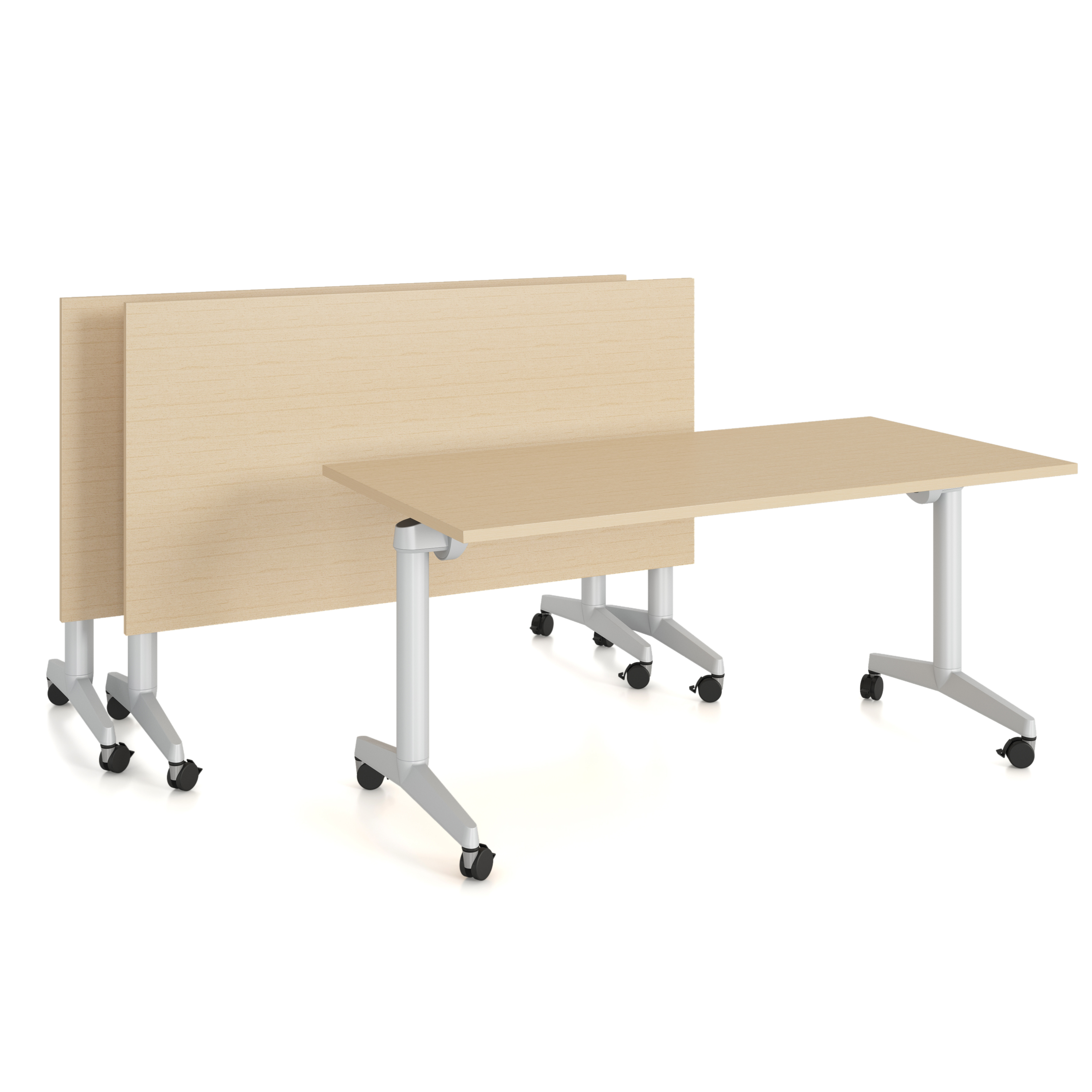 Table pliante Fliptop Twin - 150 x 75 cm - piétement mobile - plateau mélaminé rabattable