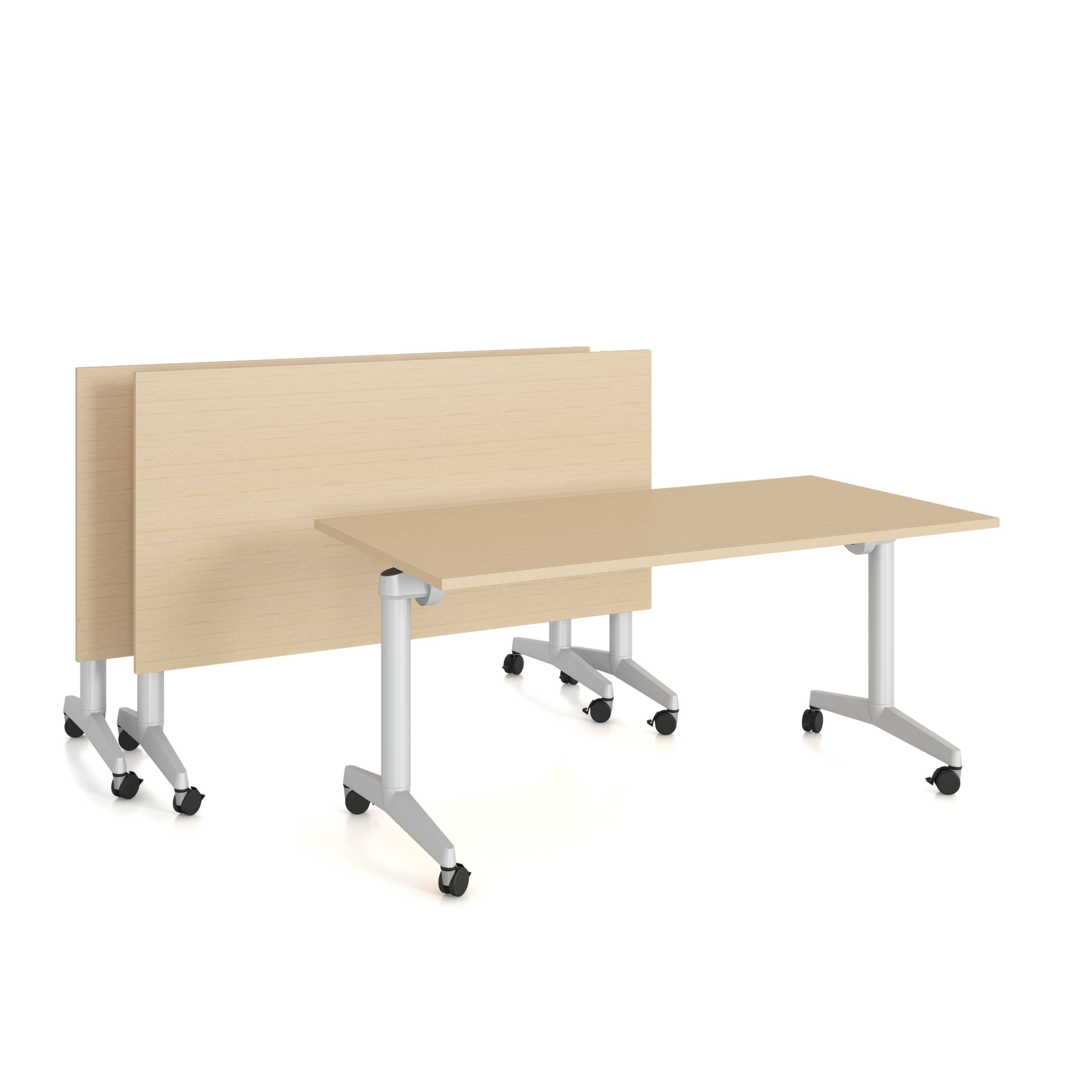 Table pliante Fliptop Twin - 160 x 65 cm - piétement mobile - plateau mélaminé rabattable