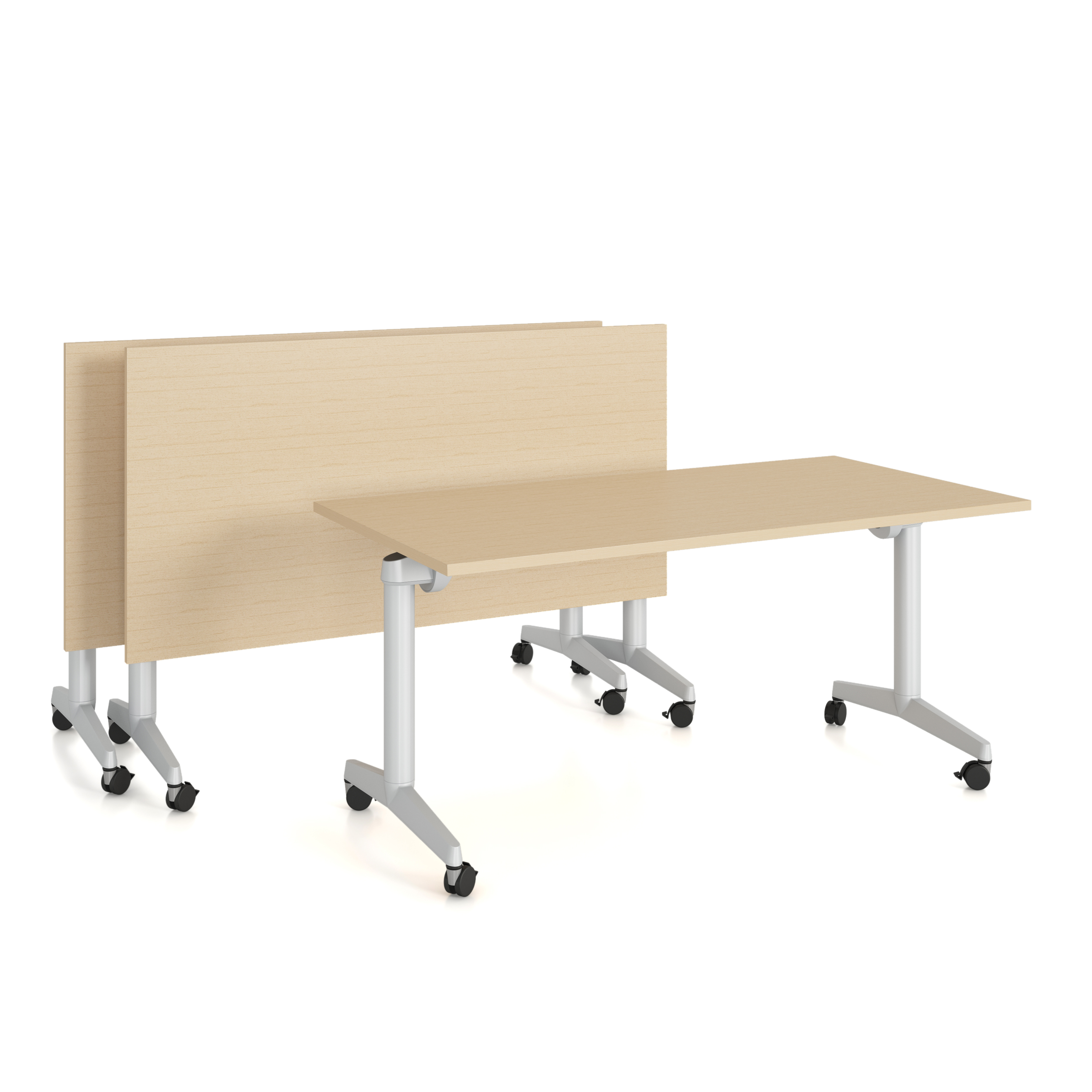 Table pliante Fliptop Twin - 160 x 80 cm - piétement mobile - plateau mélaminé rabattable