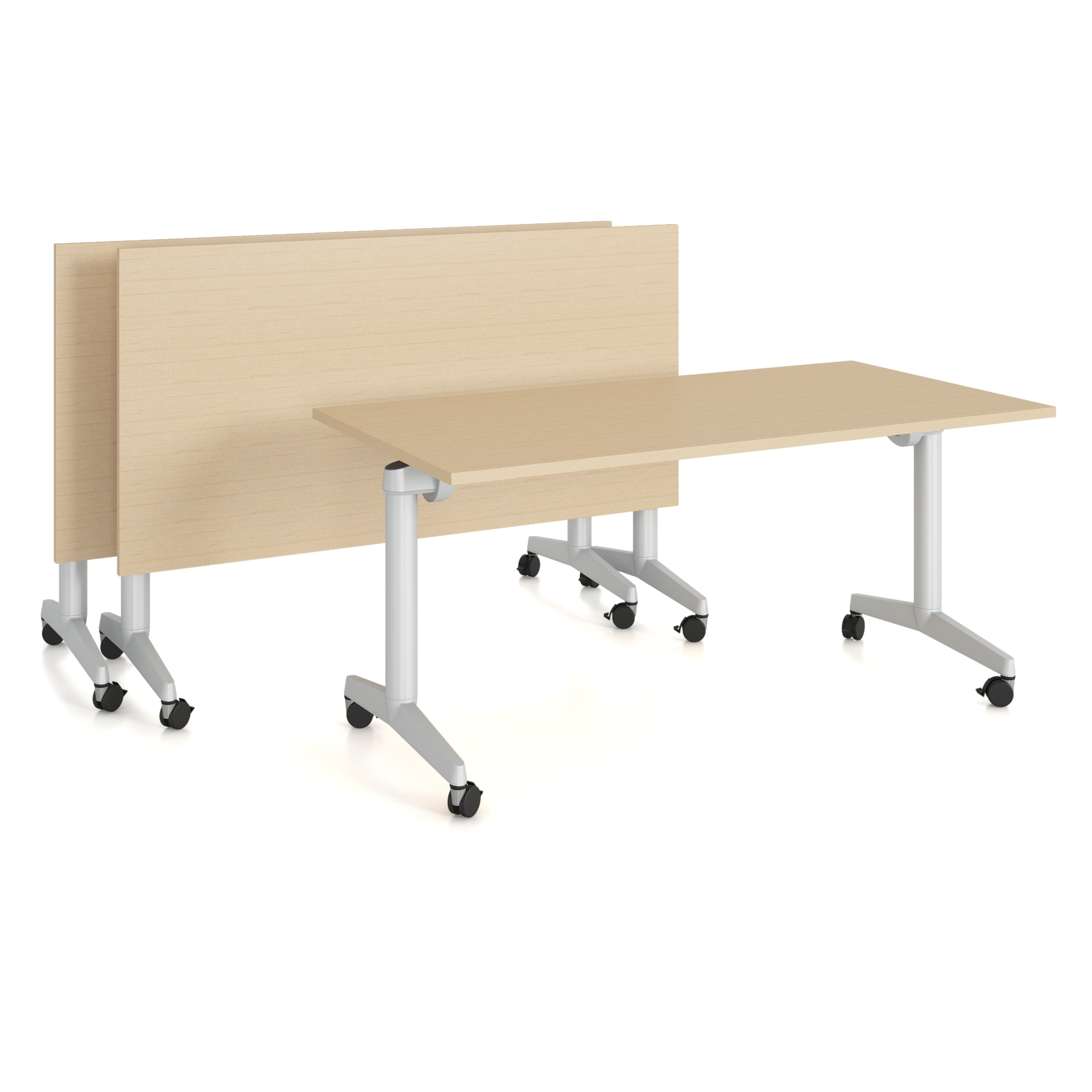Table pliante Fliptop Twin - 200 x 90 cm - piétement mobile - plateau mélaminé rabattable