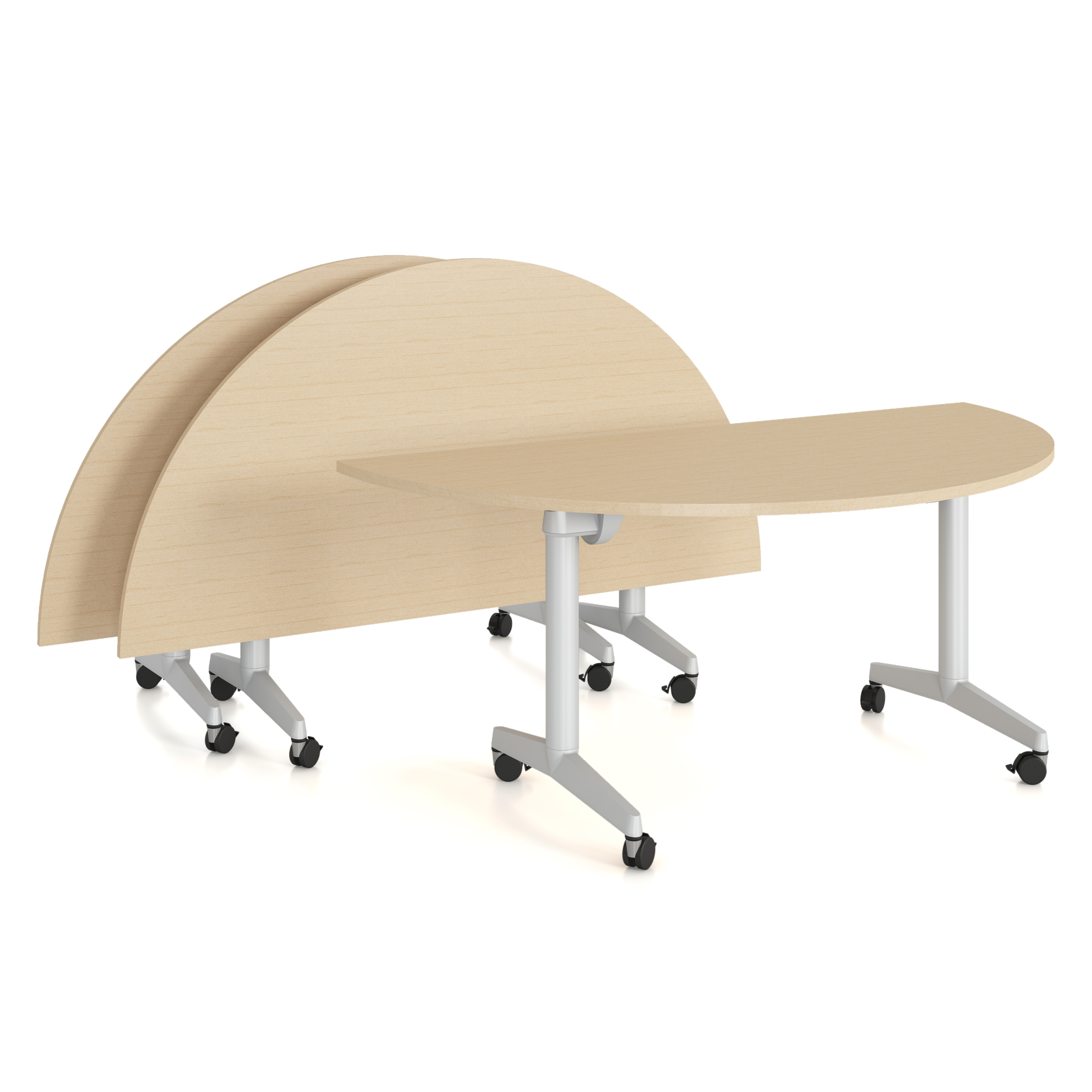 Table pliante demi-lune Fliptop Twin - 180 x 90 cm - piétement mobile - plateau mélaminé rabattable