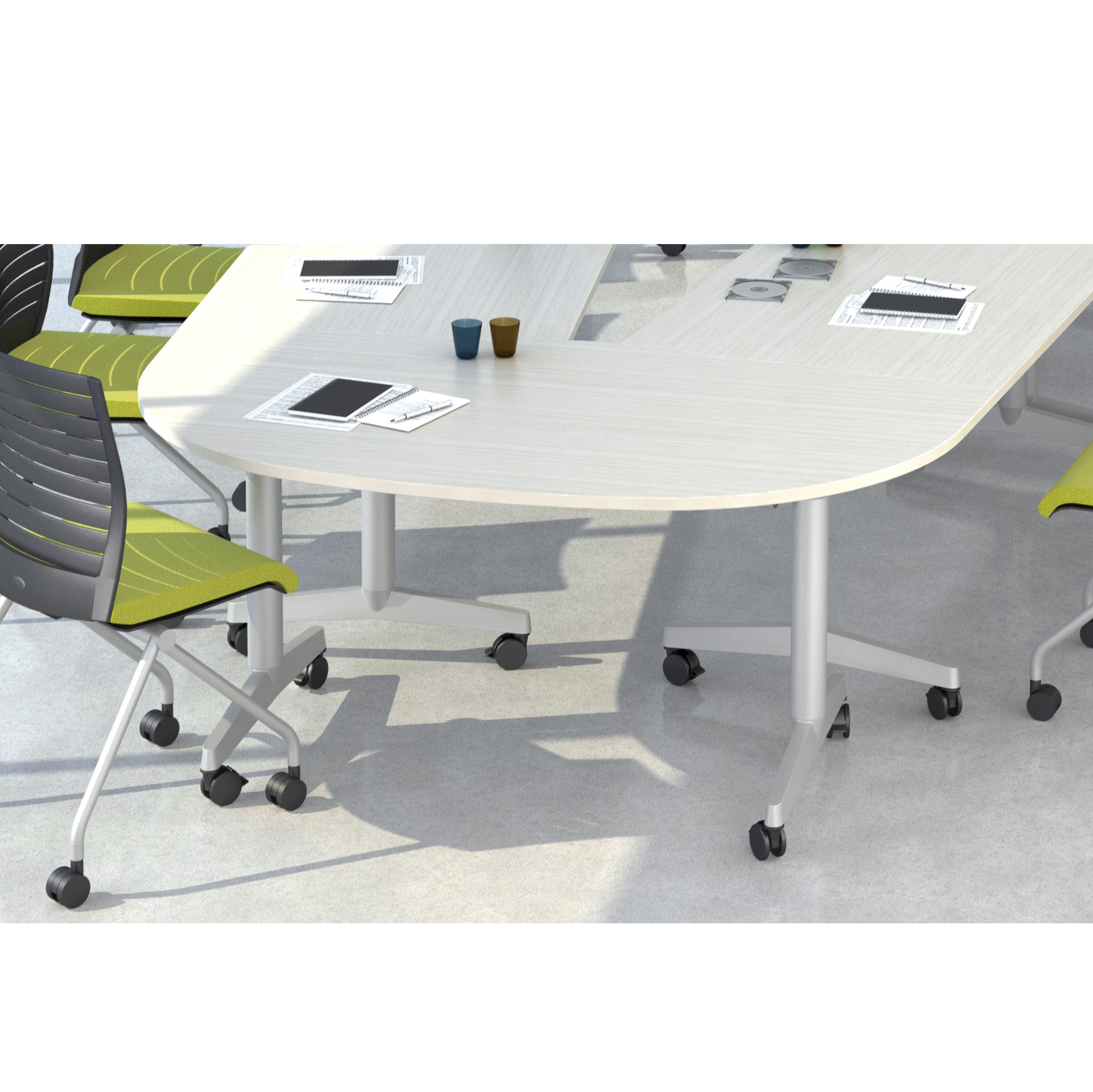 Table pliante angle de liaison 165° Fliptop Twin - 85,5 x 85,5 cm - piétement mobile - plateau mélaminé rabattable