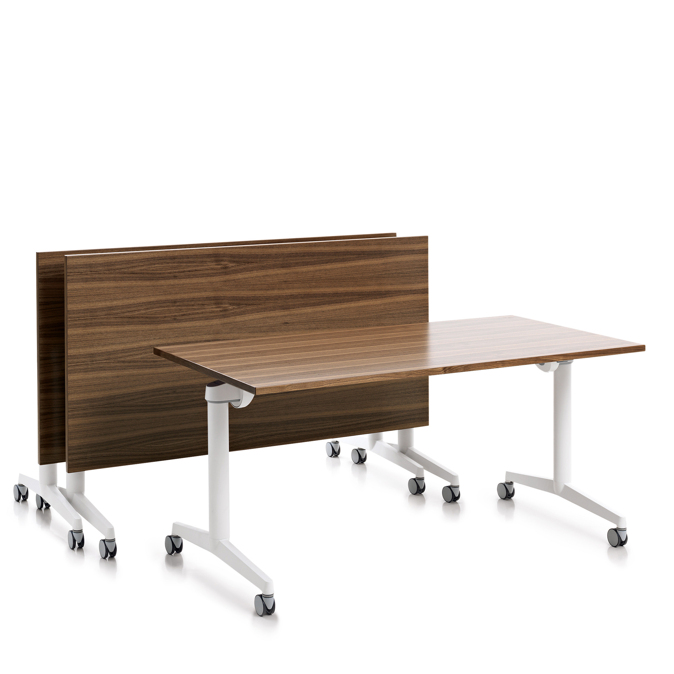 Table pliante Fliptop Twin - 150 x 75 cm - piétement mobile - plateau ébénisterie rabattable
