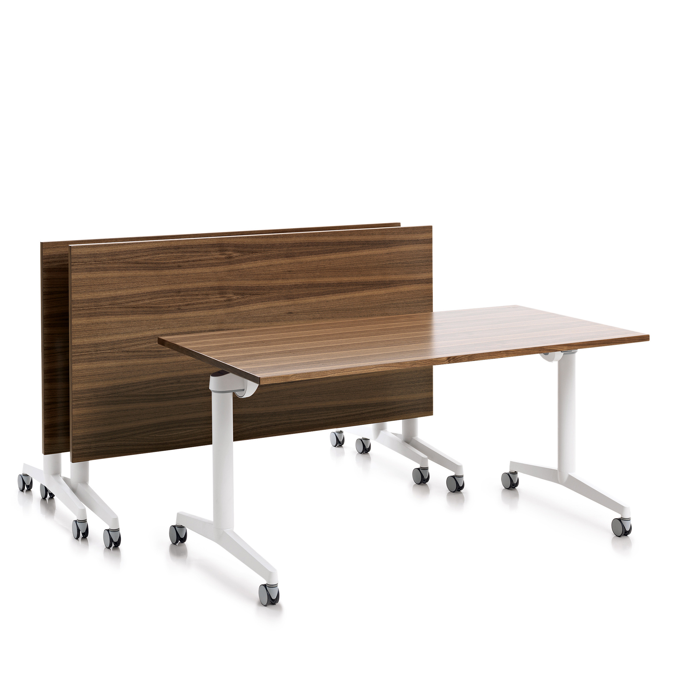 Table pliante Fliptop Twin - 160 x 70 cm - piétement mobile - plateau ébénisterie rabattable