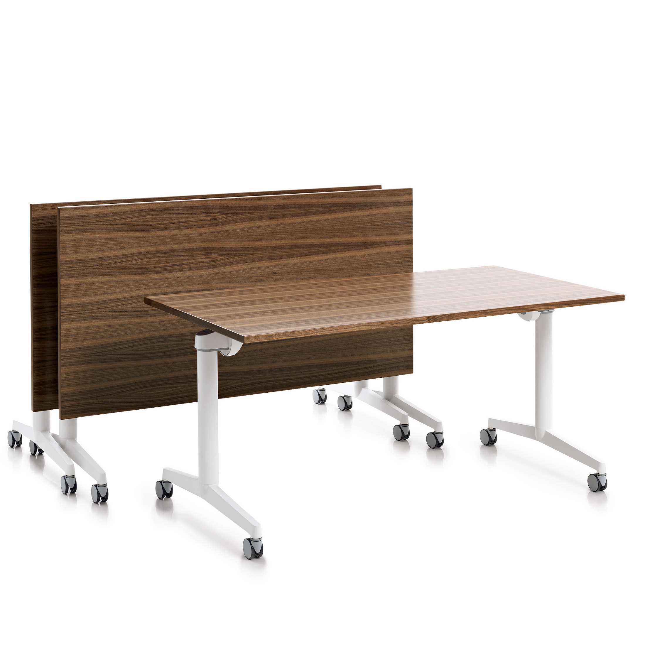Table pliante Fliptop Twin - 160 x 65 cm - piétement mobile - plateau ébénisterie rabattable