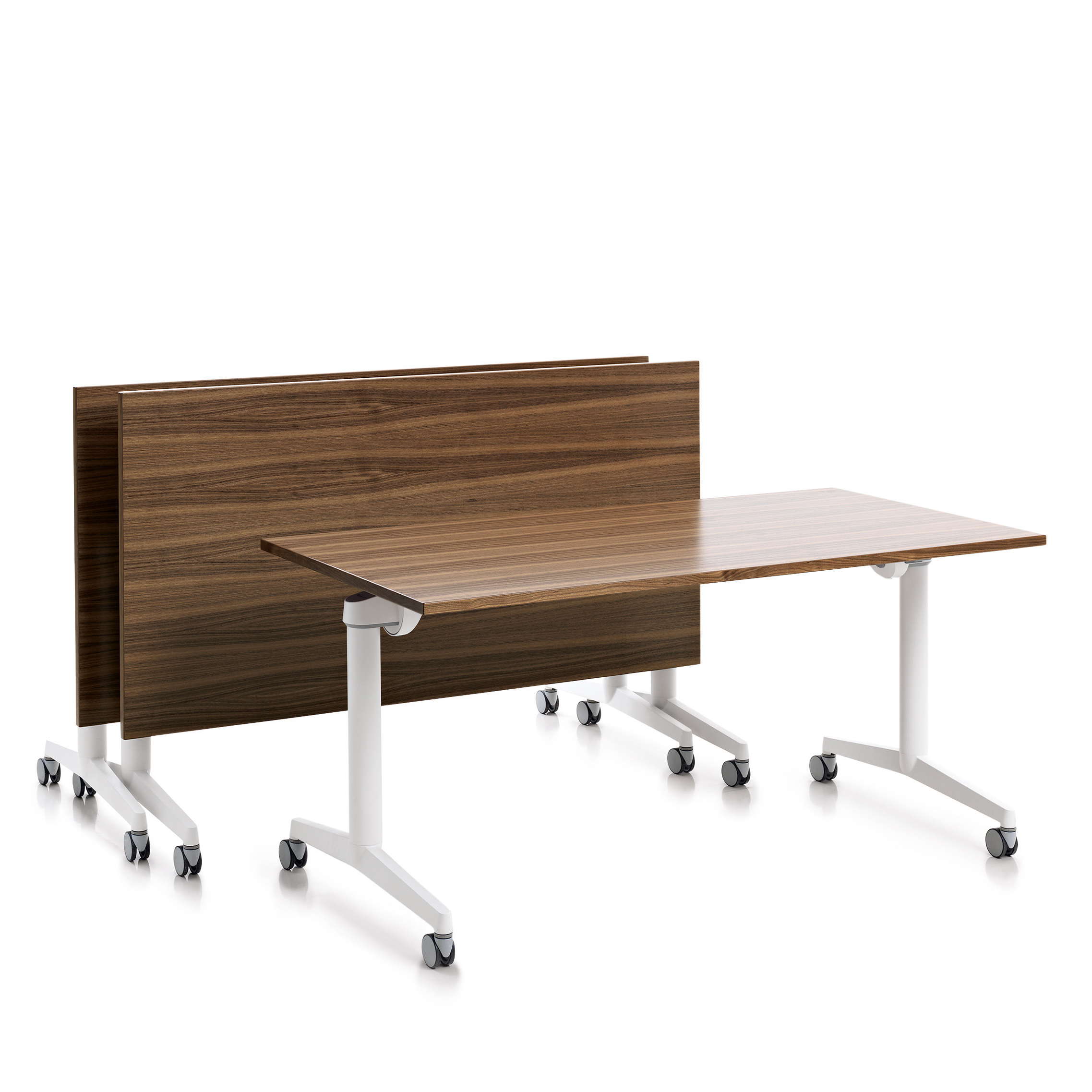 Table pliante Fliptop Twin - 160 x 80 cm - piétement mobile - plateau ébénisterie rabattable