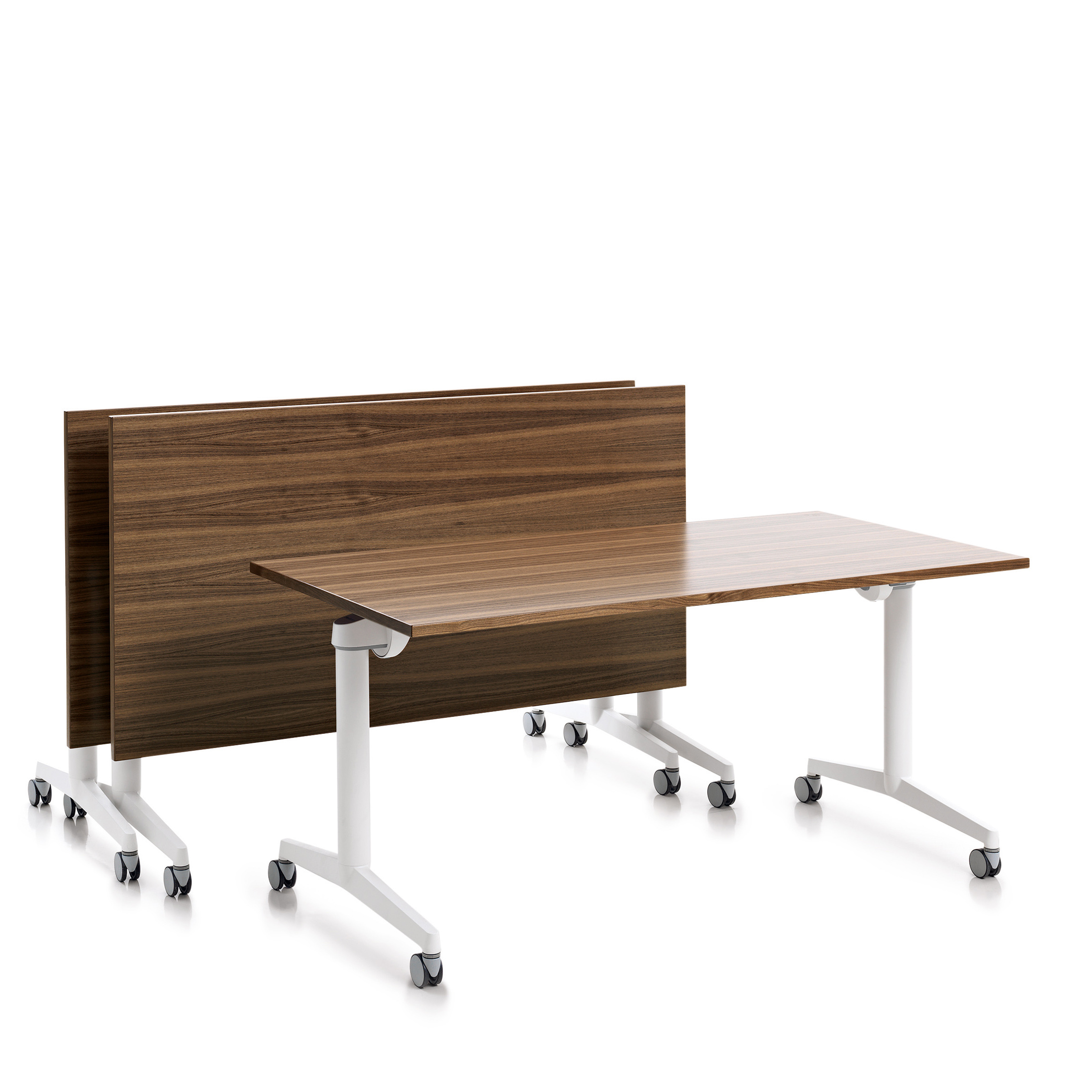 Table pliante Fliptop Twin - 160 x 90 cm - piétement mobile - plateau ébénisterie rabattable