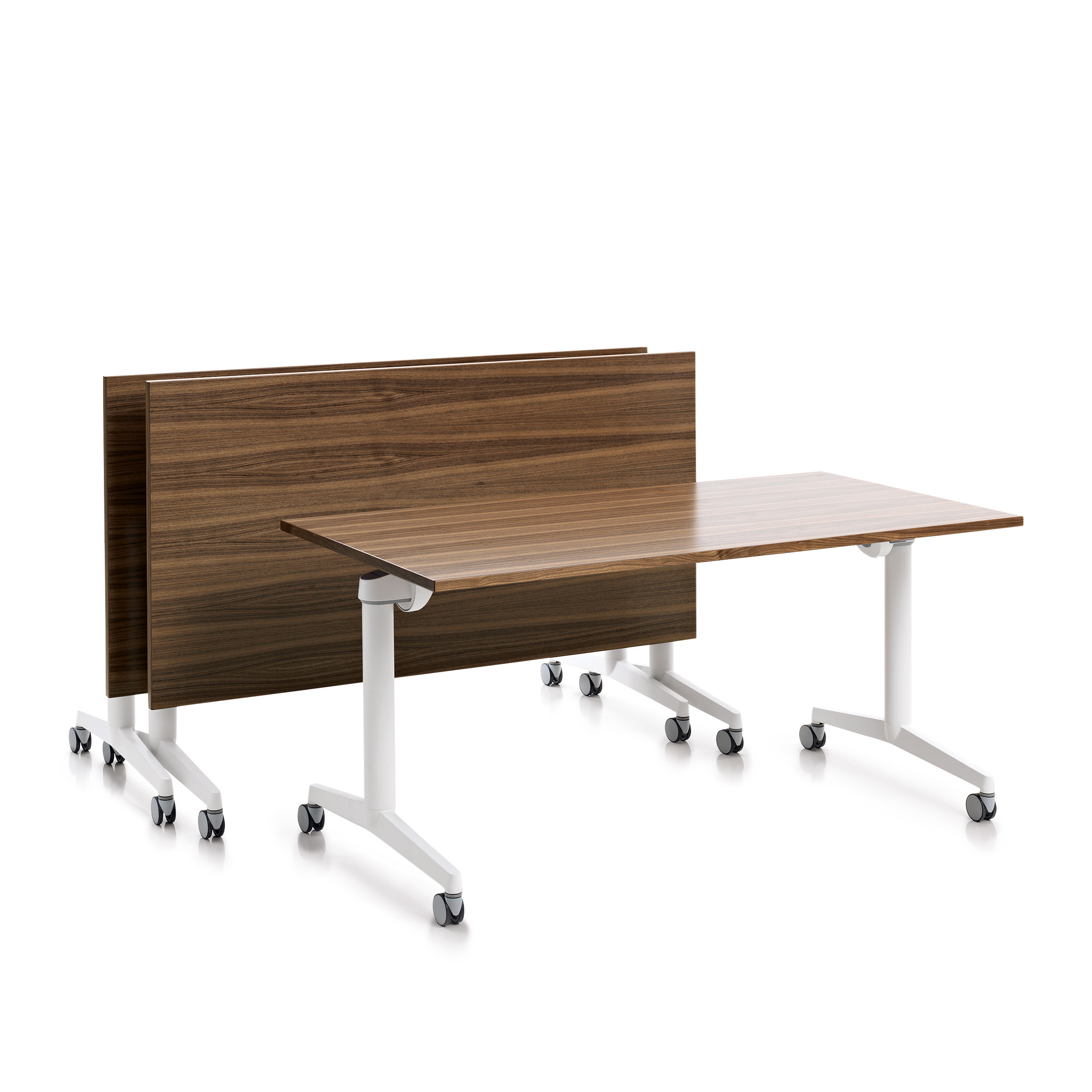 Table pliante Fliptop Twin - 200 x 80 cm - piétement mobile - plateau ébénisterie rabattable