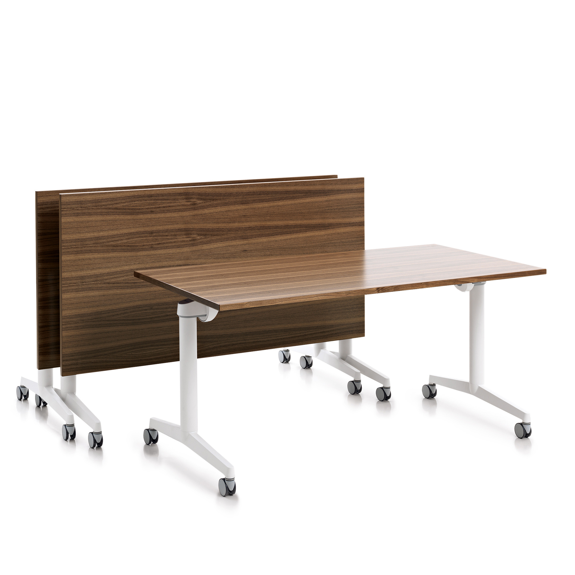 Table pliante Fliptop Twin - 200 x 90 cm - piétement mobile - plateau ébénisterie rabattable