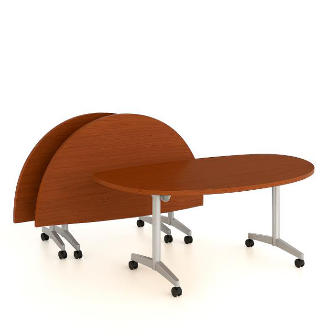 Table pliante demi-lune Fliptop Twin - 180 x 90 cm - piétement mobile - plateau ébénisterie rabattable