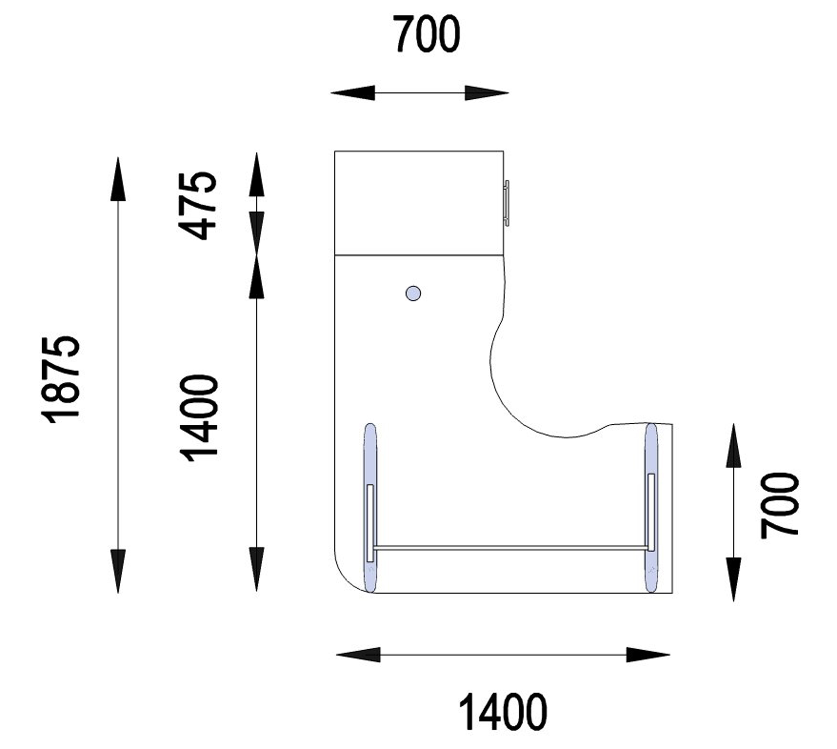 Bureau compact 90° symétrique Majesty - l. 140 x pr. 70 cm + caisson h. bureau - piétement à dégagement latéral -