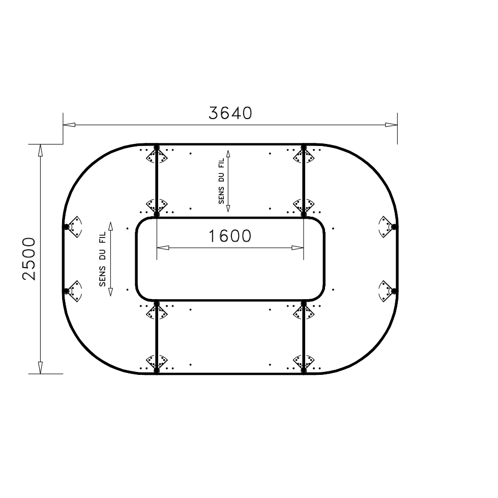 Table de réunion anneau 14 places Alliance - 364 x 250 cm - piétement chrome - plateau mélaminé