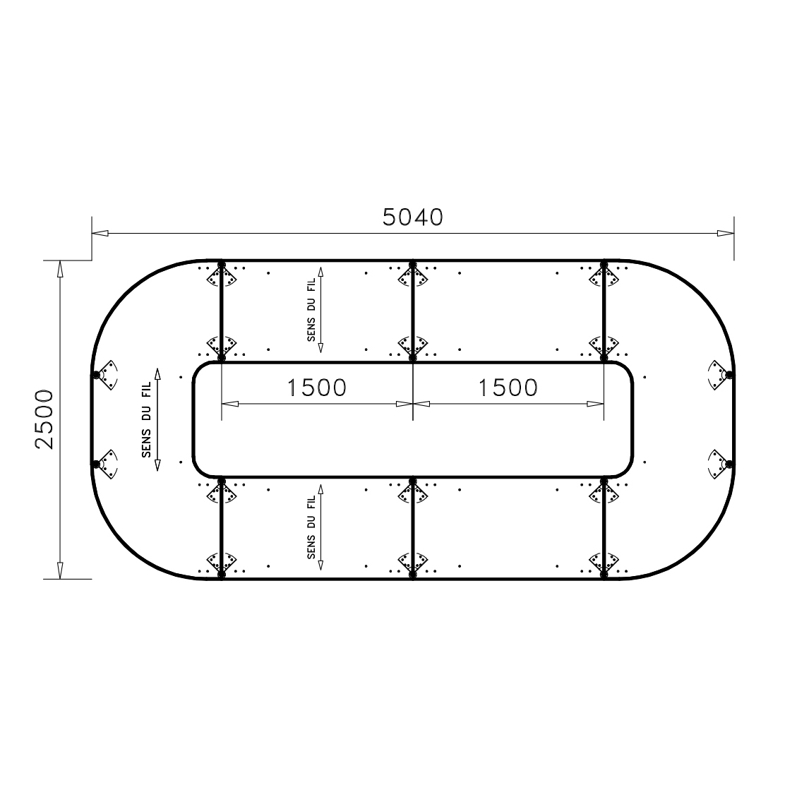 Table de réunion anneau 18 places Alliance - 504 x 250 cm - piétement époxy - plateau mélaminé