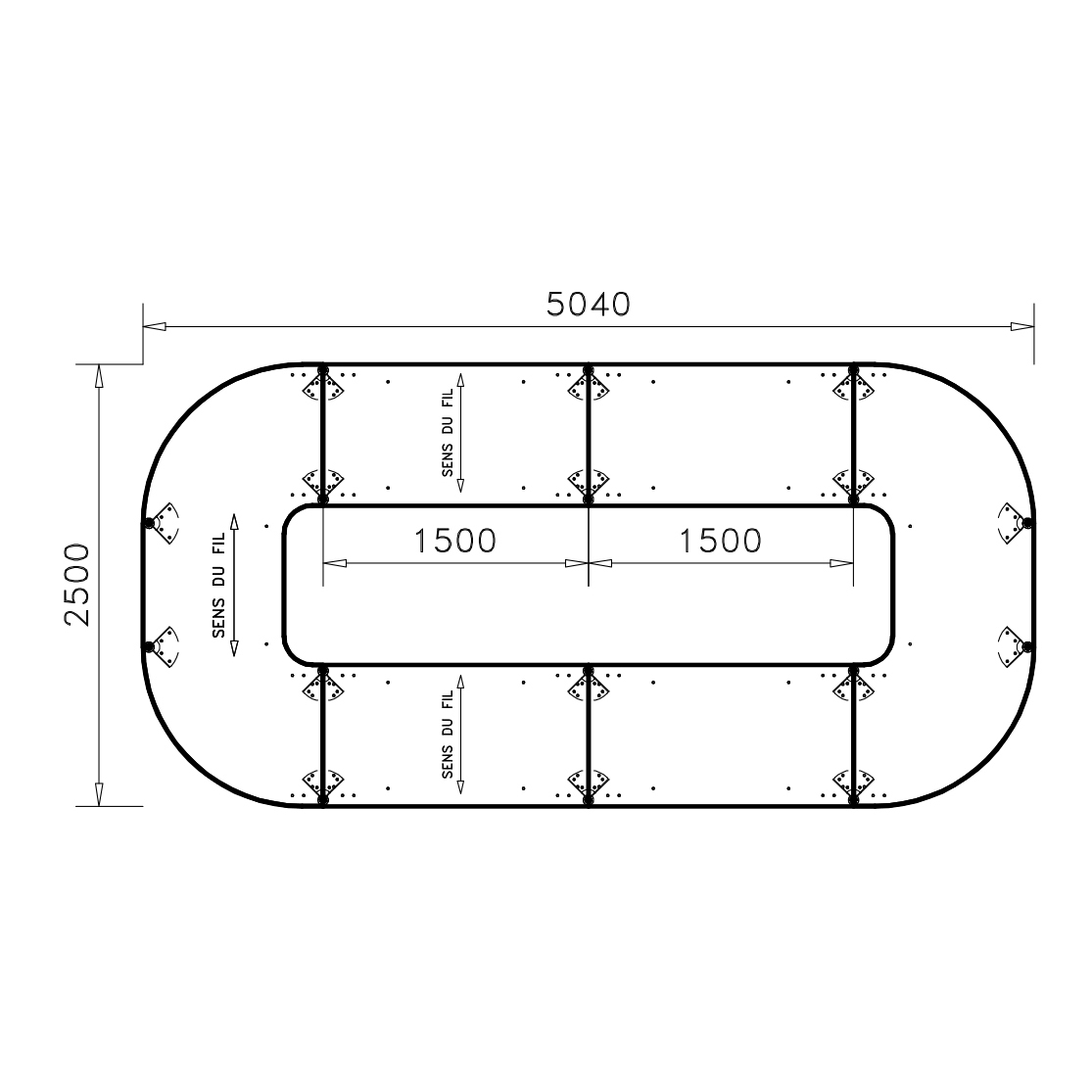 Table de réunion anneau 18 places Alliance - 504 x 250 cm - piétement chrome - plateau mélaminé
