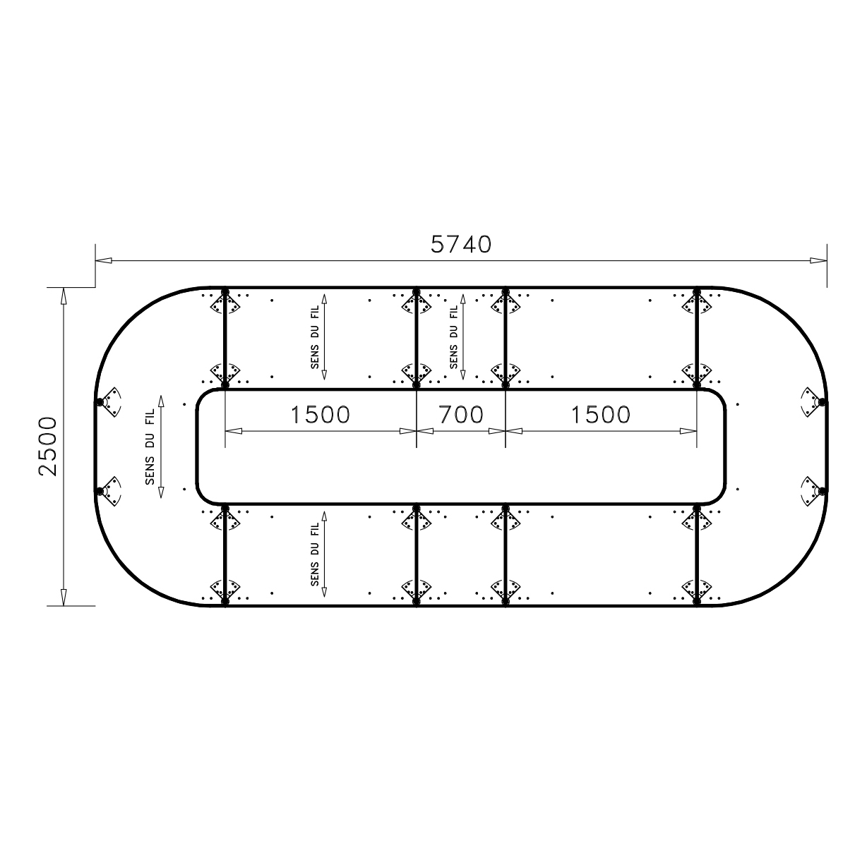 Table de réunion anneau 20 places Alliance - 574 x 250 cm - piétement époxy - plateau mélaminé