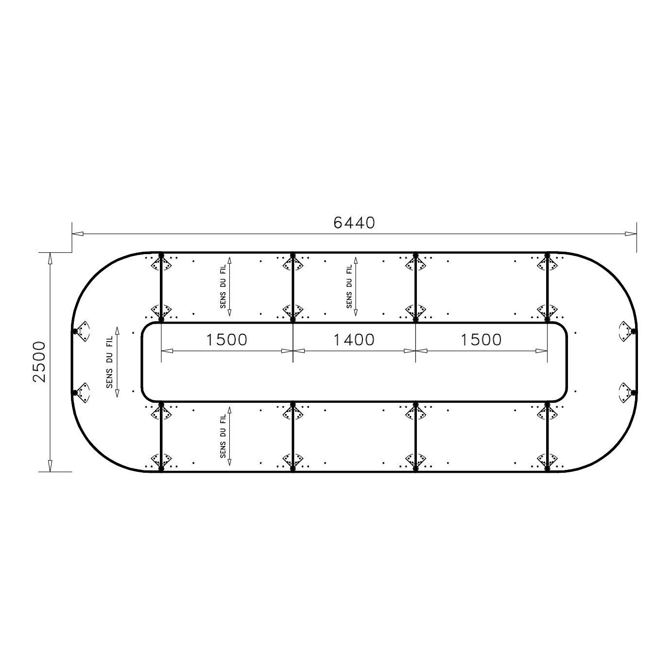 Table de réunion anneau 22 places Alliance - 644 x 250 cm - piétement chrome - plateau mélaminé