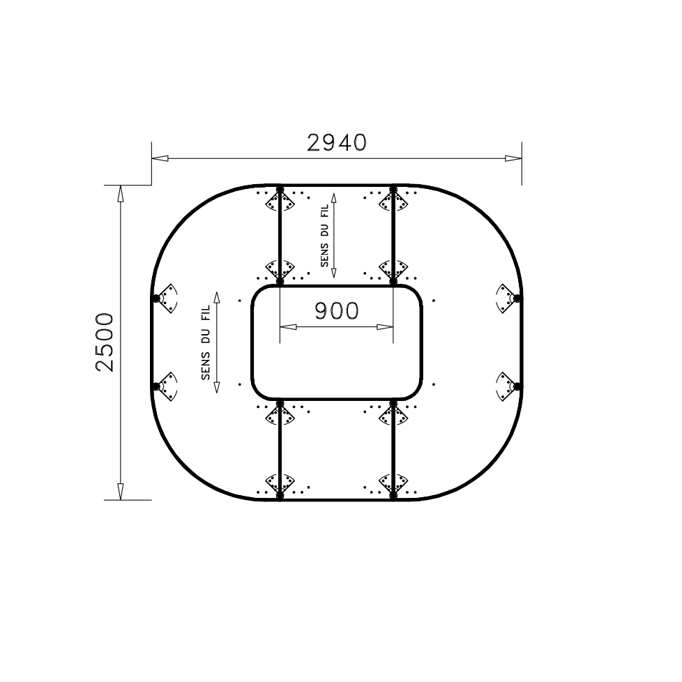 Table de réunion anneau 12 places Alliance - 294 x 250 cm - piétement époxy - plateau ébénisterie