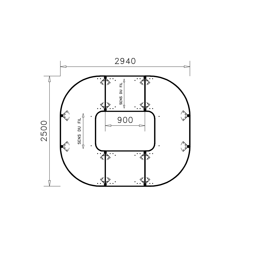 Table de réunion anneau 12 places Alliance - 294 x 250 cm - piétement chrome - plateau ébénisterie